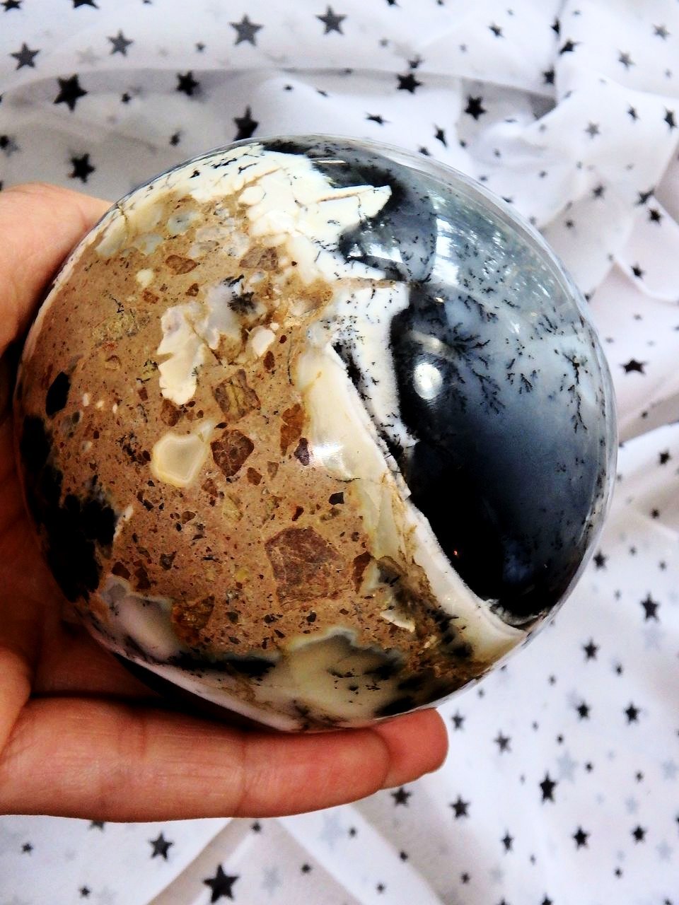Exquisite XL Dendritic Agate Sphere With Deep Cave Specimen - Earth Family Crystals