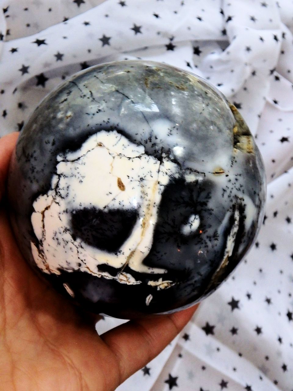 Exquisite XL Dendritic Agate Sphere With Deep Cave Specimen - Earth Family Crystals