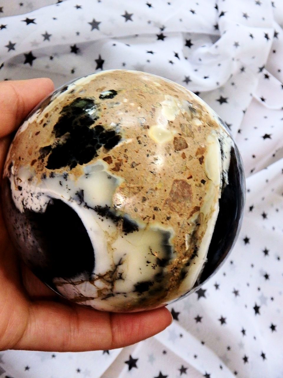 Exquisite XL Dendritic Agate Sphere With Deep Cave Specimen - Earth Family Crystals