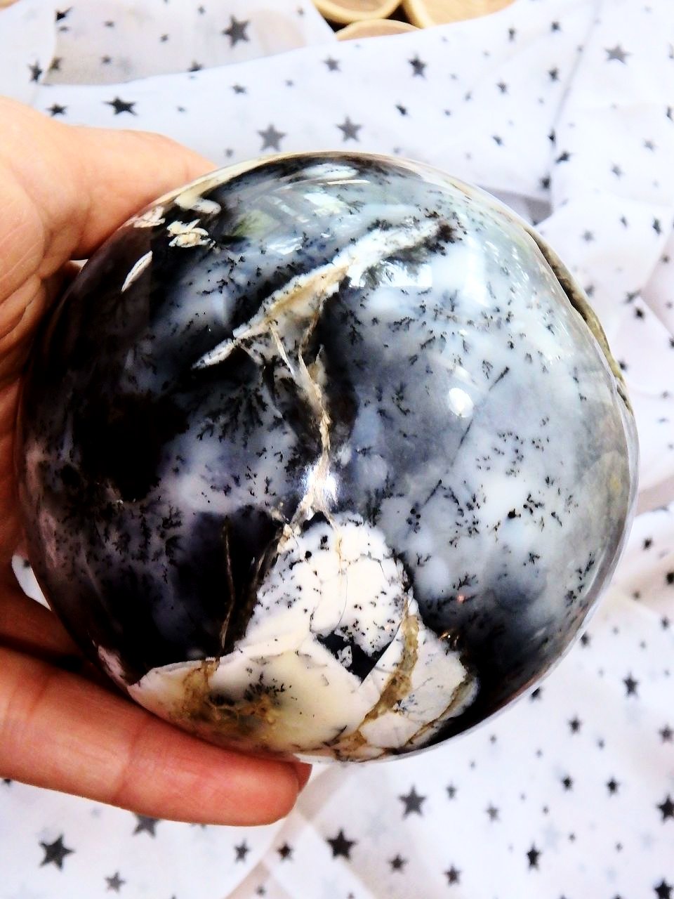 Exquisite XL Dendritic Agate Sphere With Deep Cave Specimen - Earth Family Crystals
