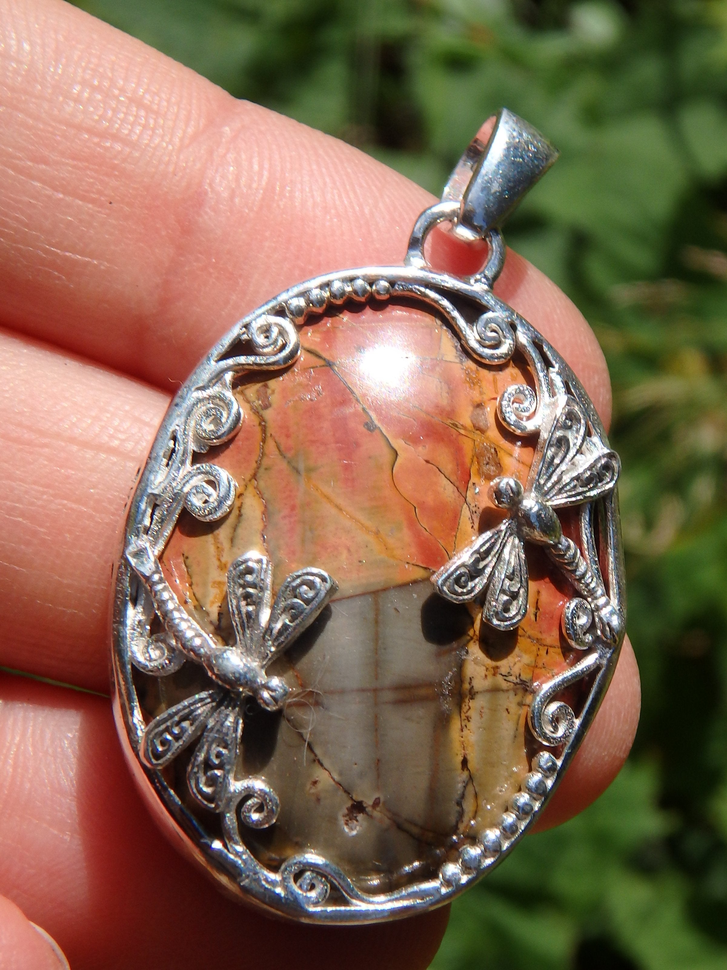 Fantastic Cherry Creek Jasper Double Dragonfly Pendant in Sterling Silver (Includes Silver Chain)1 - Earth Family Crystals