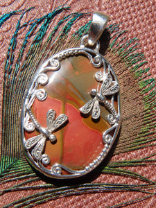 Lovely Cherry Creek Jasper Double Dragonfly Pendant in Sterling Silver (Includes Silver Chain) - Earth Family Crystals