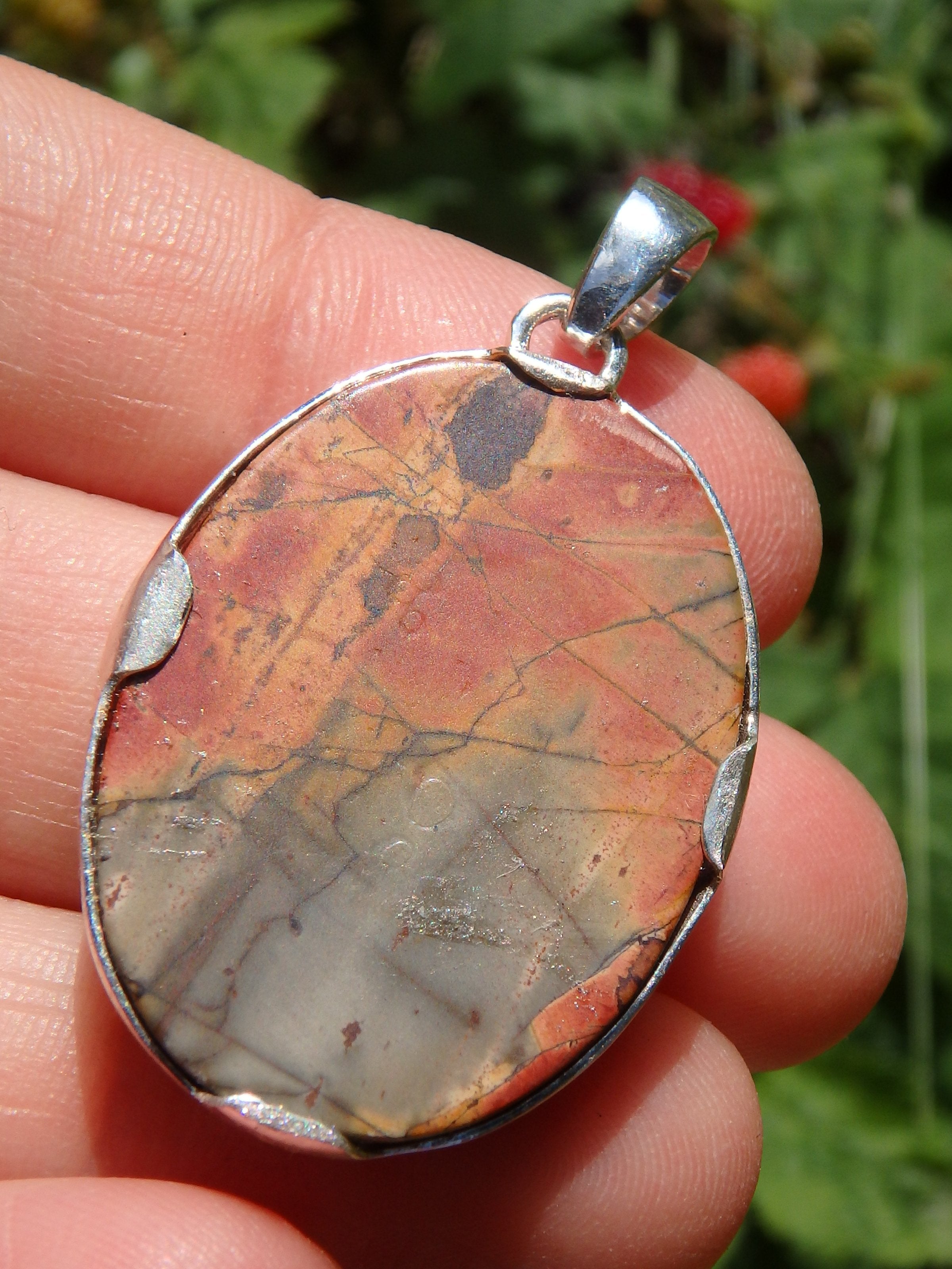 Fantastic Cherry Creek Jasper Double Dragonfly Pendant in Sterling Silver (Includes Silver Chain)1 - Earth Family Crystals