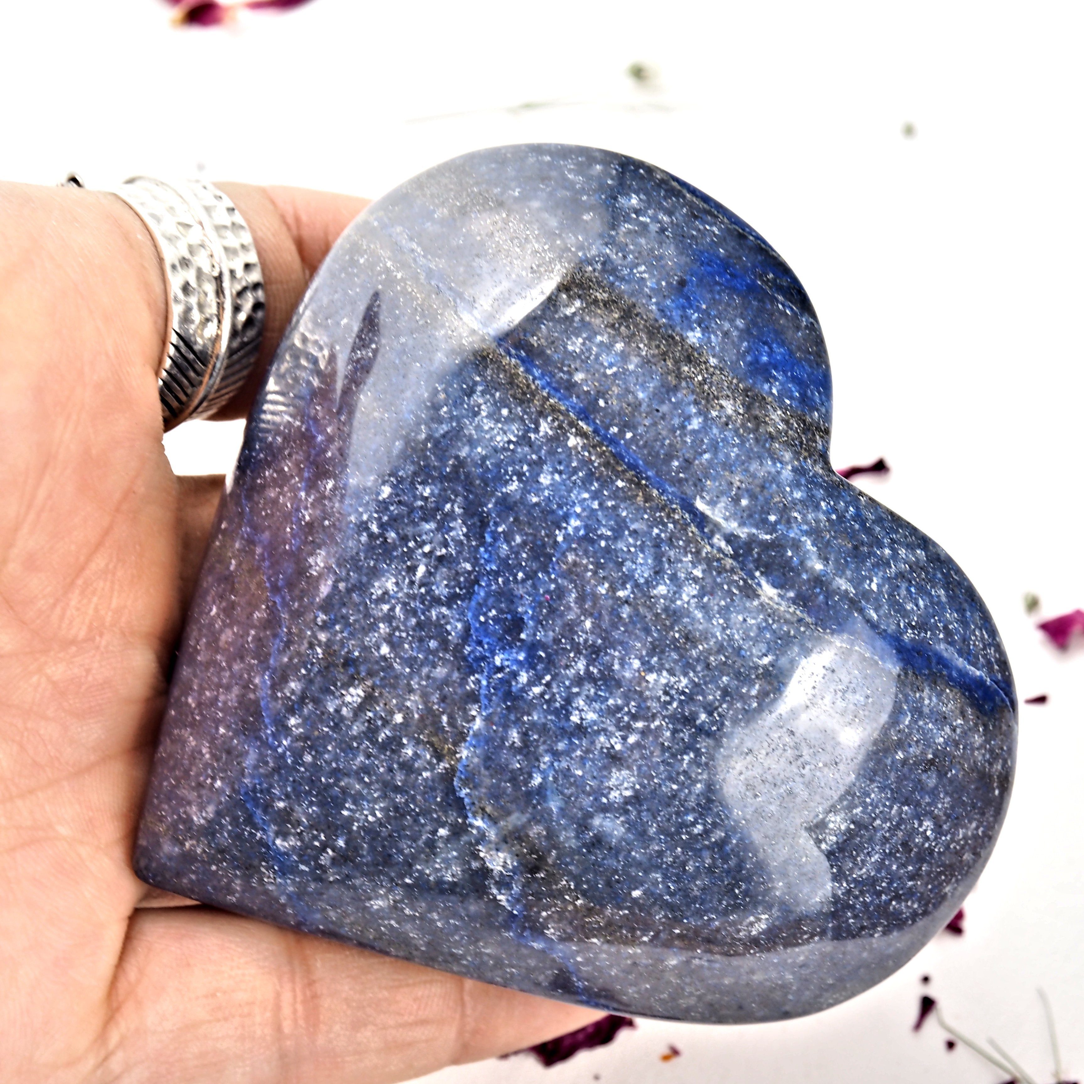 Sweet Puffy Blue Dumortierite Love Heart Carving From Brazil - Earth Family Crystals