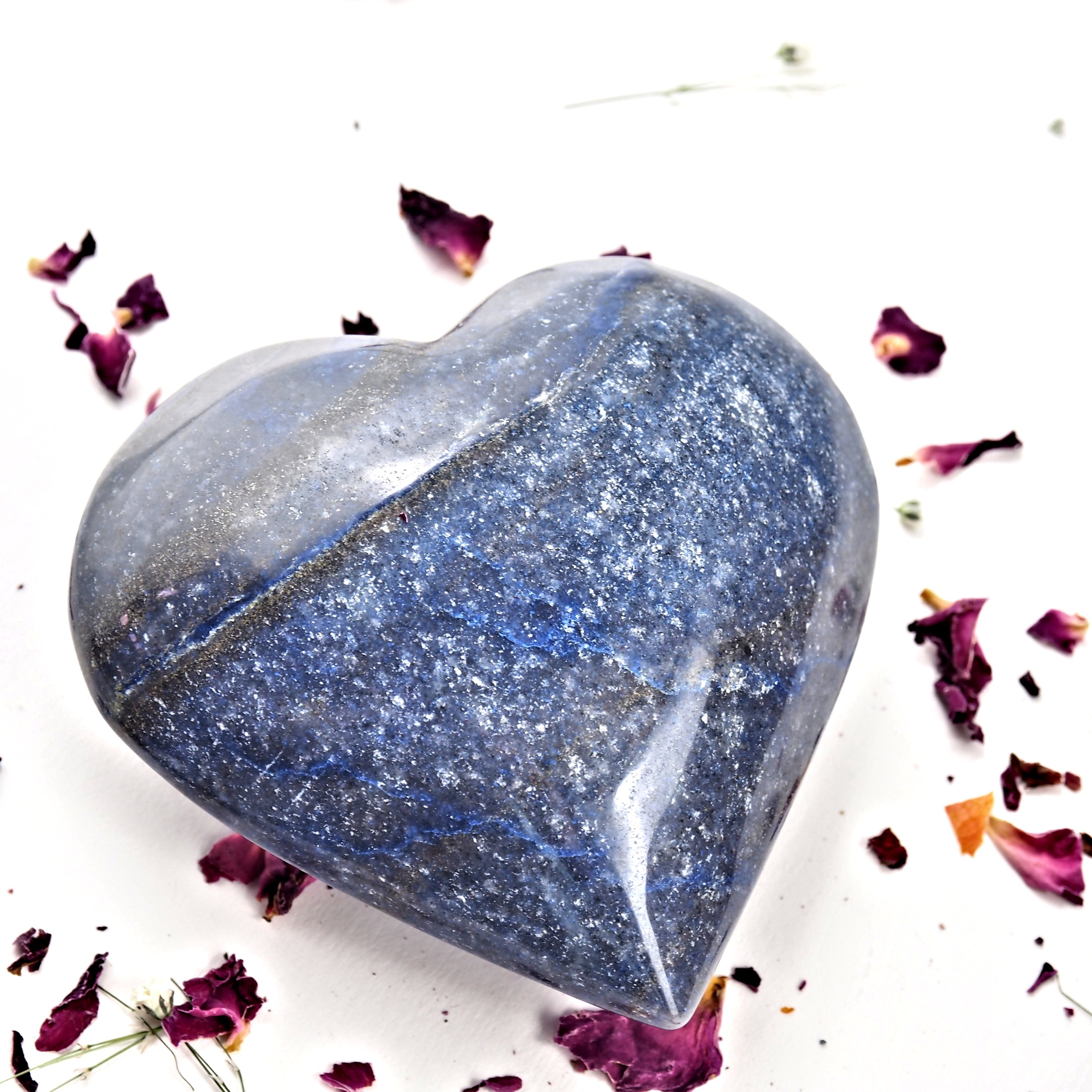 Sweet Puffy Blue Dumortierite Love Heart Carving From Brazil - Earth Family Crystals