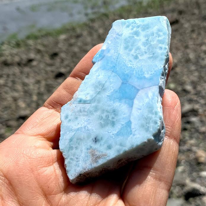 Unpolished Creamy Blue Larimar Slice from the Dominican Republic #1 - Earth Family Crystals