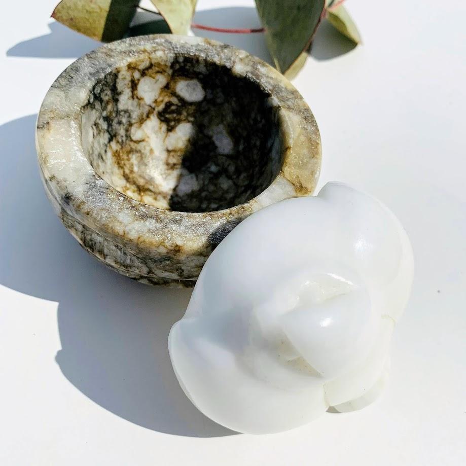 Dolomite Bird Carving & Bowl Perfect for Small Precious Gems - Earth Family Crystals