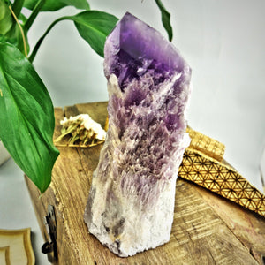 Chunky Elestial Phantom Amethyst Point Self Standing Specimen From Bahia, Brazil - Earth Family Crystals