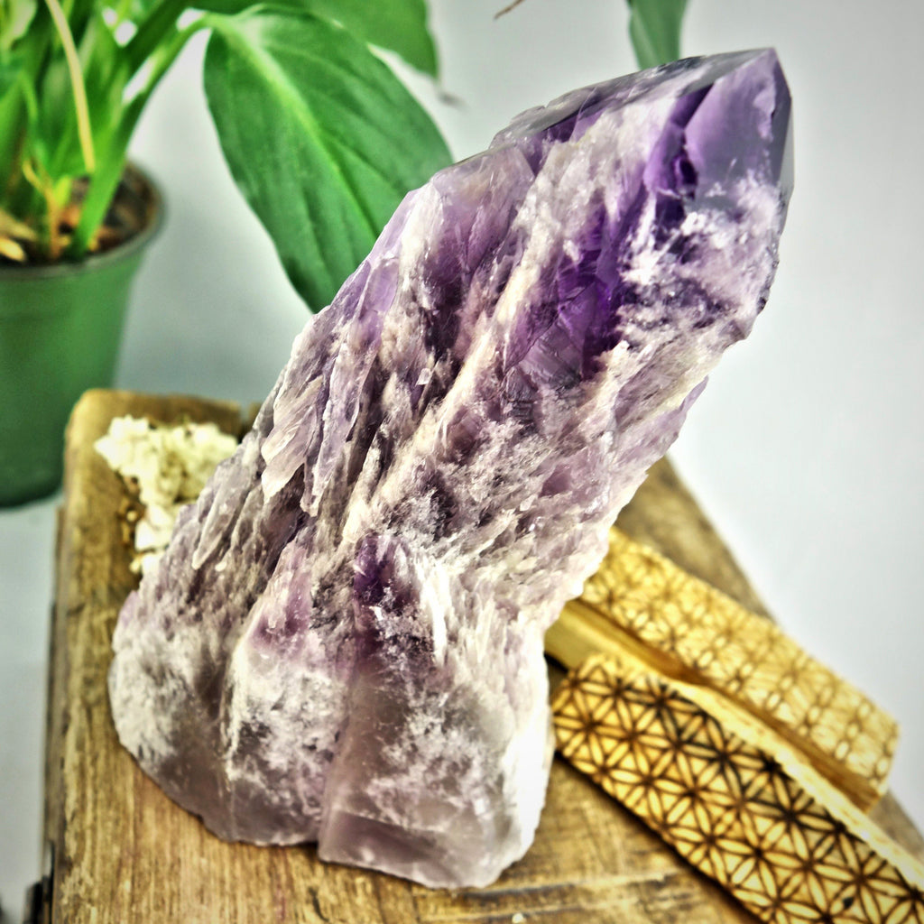 Chunky Elestial Phantom Amethyst Point Self Standing Specimen From Bahia, Brazil - Earth Family Crystals
