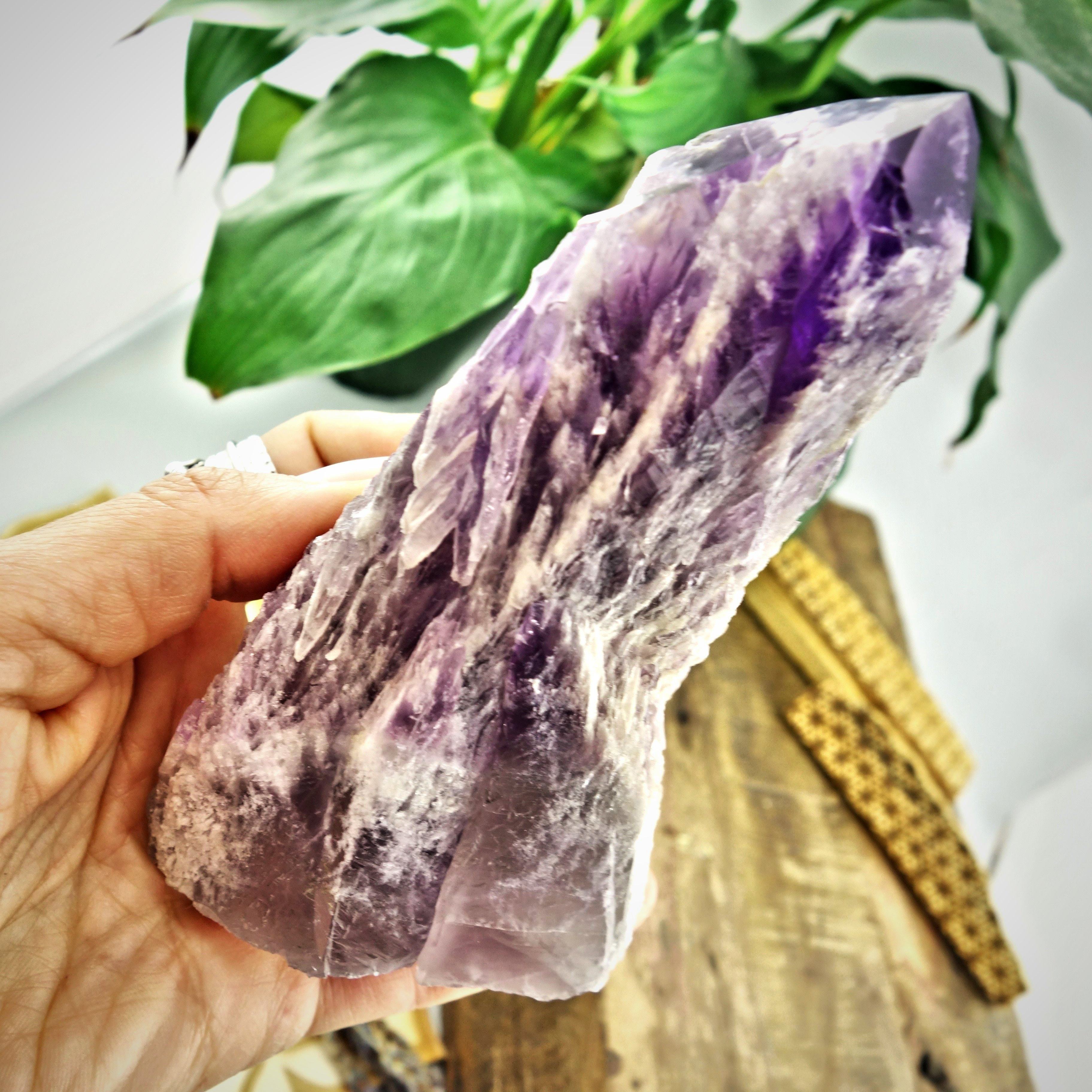 Chunky Elestial Phantom Amethyst Point Self Standing Specimen From Bahia, Brazil - Earth Family Crystals
