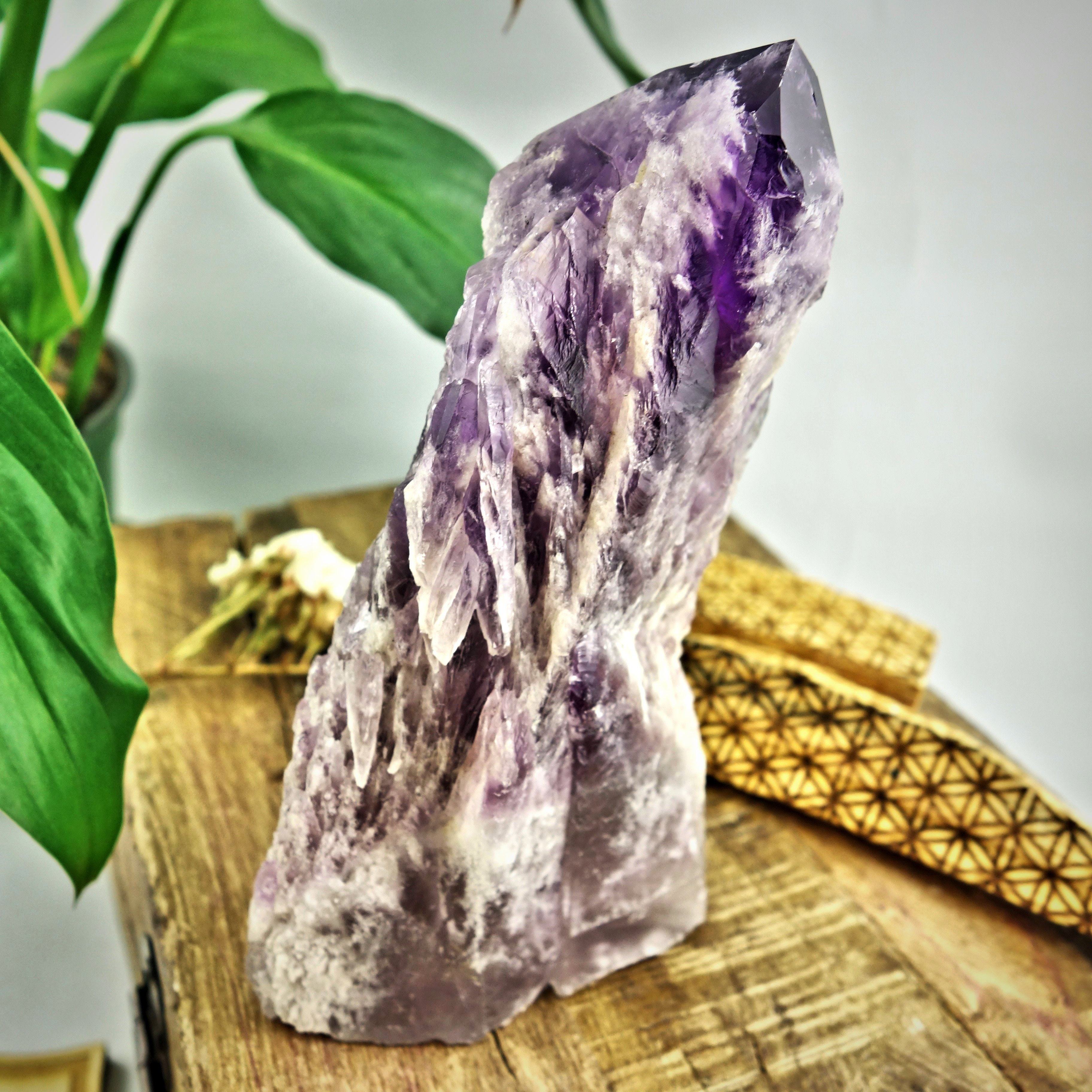 Chunky Elestial Phantom Amethyst Point Self Standing Specimen From Bahia, Brazil - Earth Family Crystals