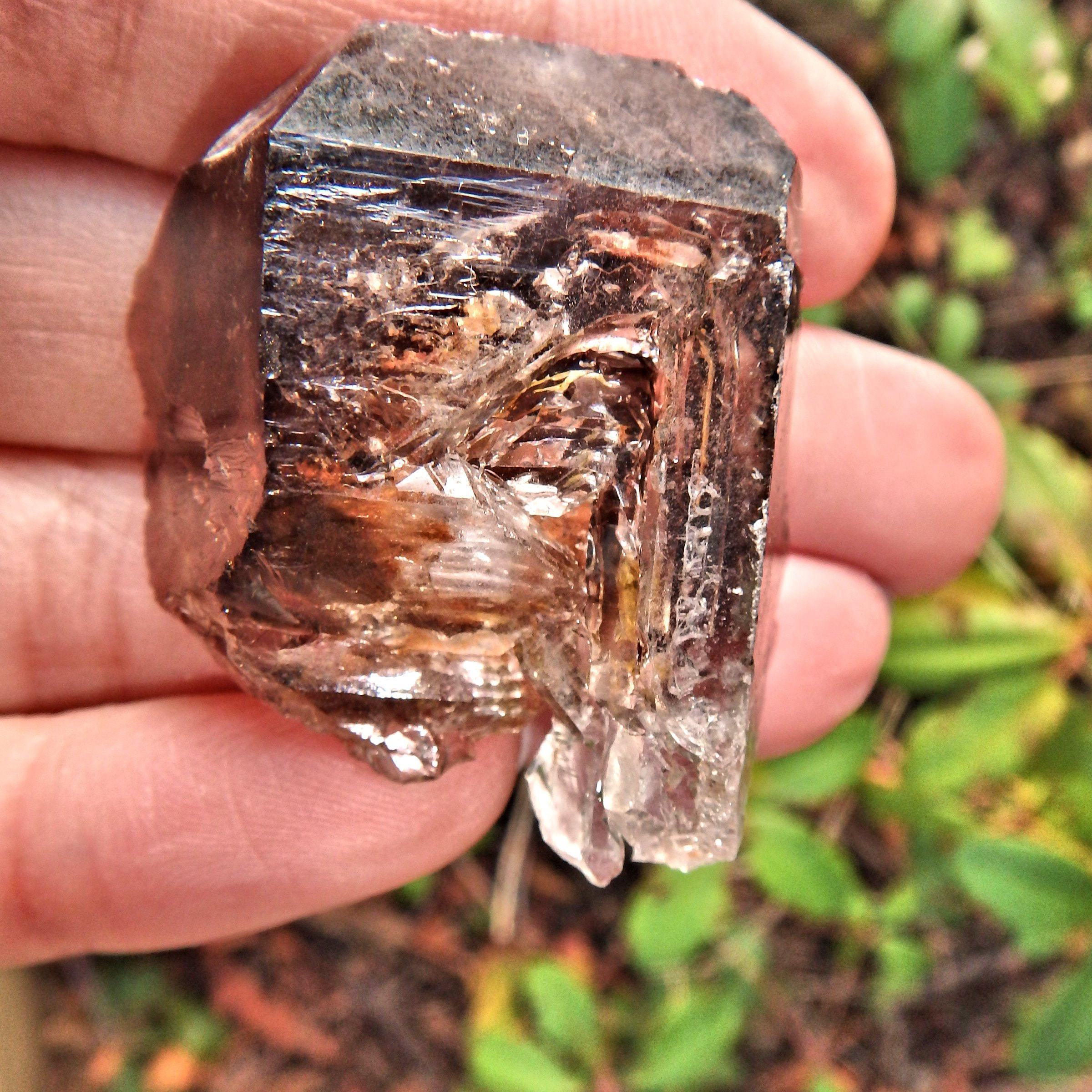 Cute Hand Held  Elestial Smoky  Quartz From Brazil - Earth Family Crystals