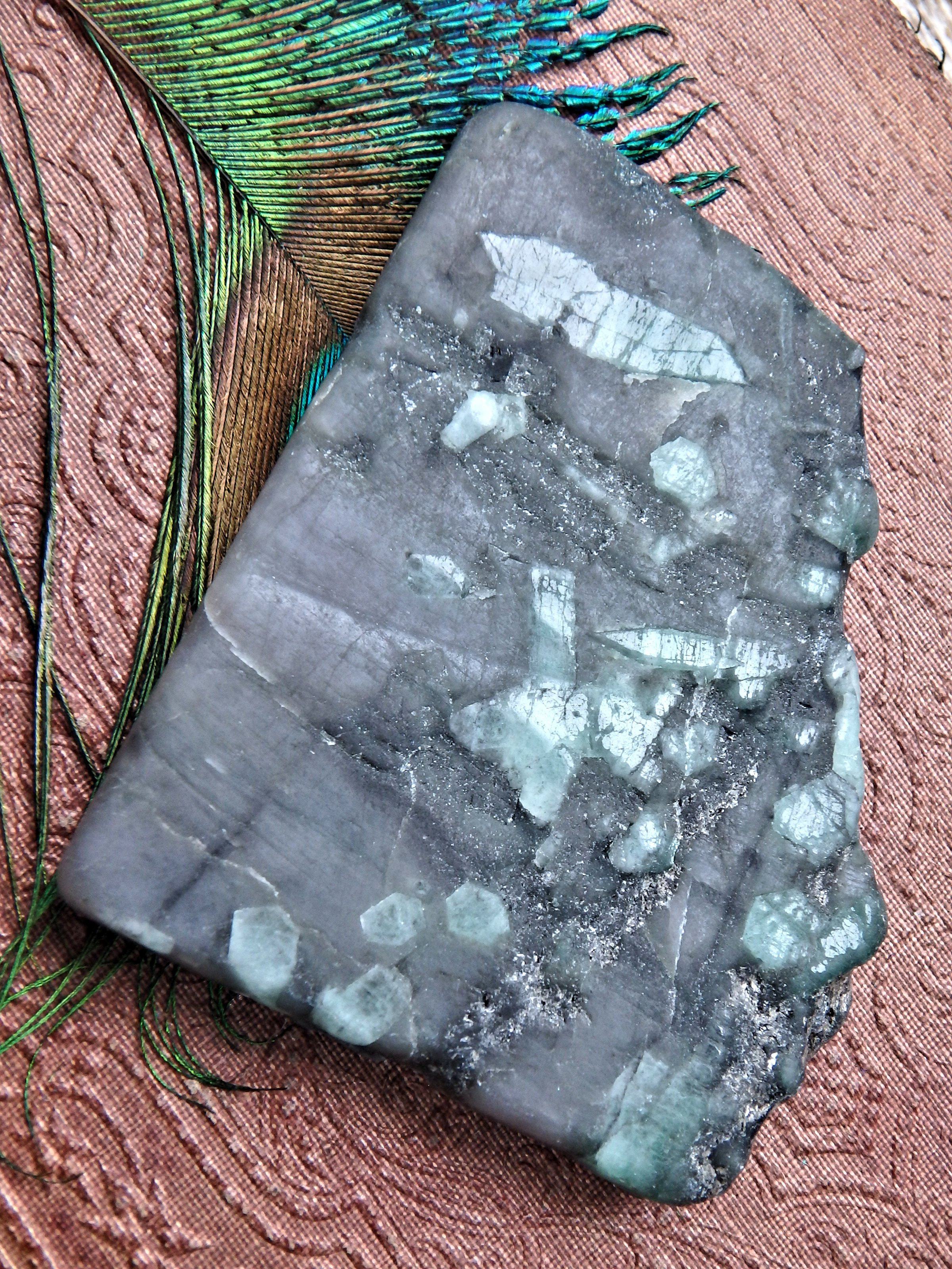 Brazillian Deep Green Emerald in Matrix Flat Specimen Perfect for Body Layouts - Earth Family Crystals