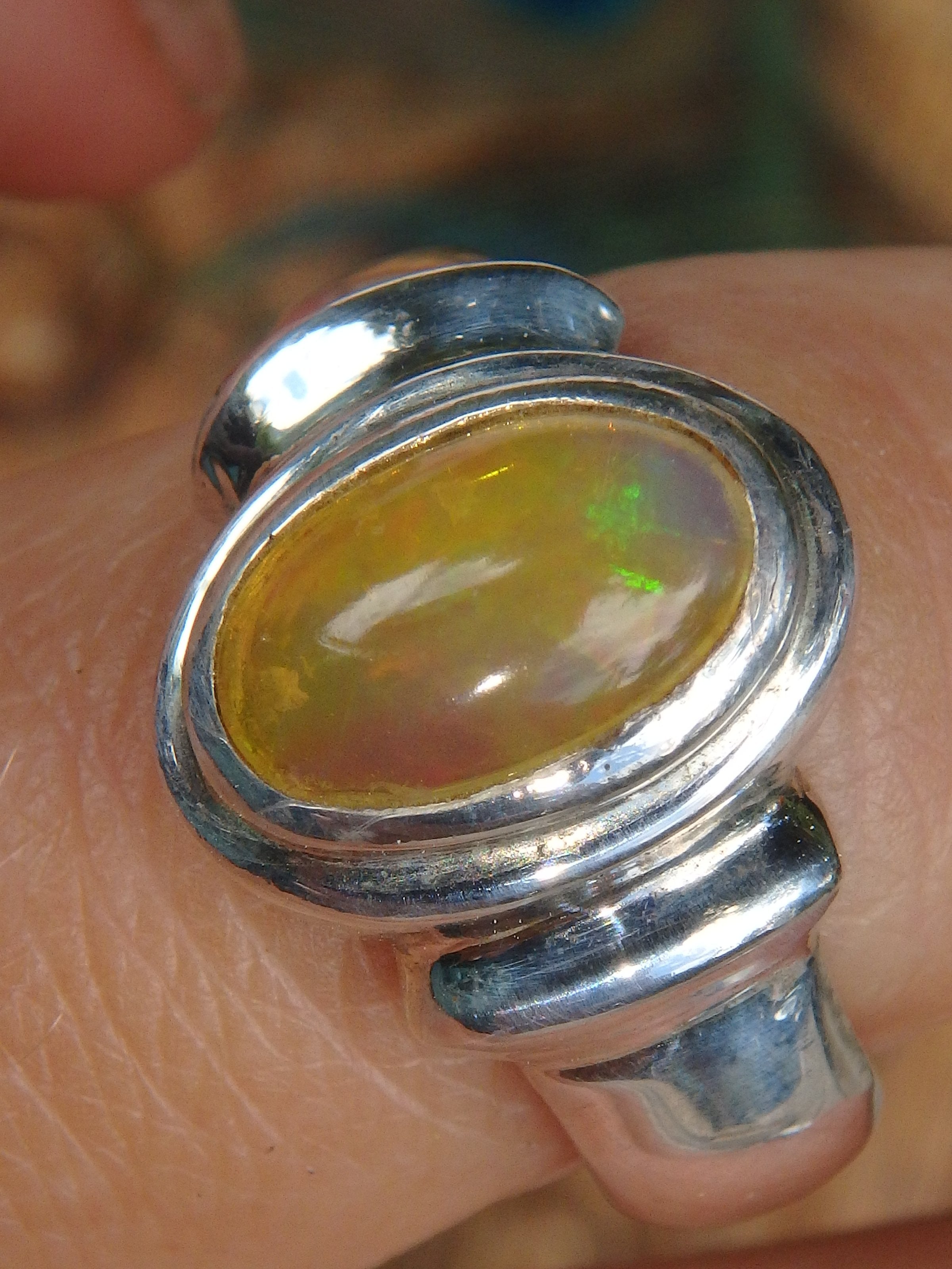 Golden Ethiopian Opal Ring in Sterling Silver (Size 7) - Earth Family Crystals