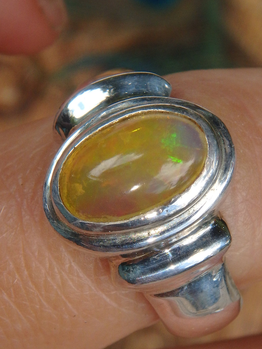 Golden Ethiopian Opal Ring in Sterling Silver (Size 7) - Earth Family Crystals