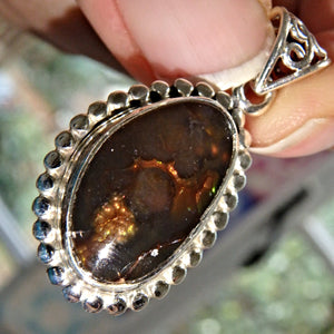 Sparkles of Color Mexican Fire Agate Gemstone Pendant in Sterling Silver (Includes Silver Chain)1 - Earth Family Crystals