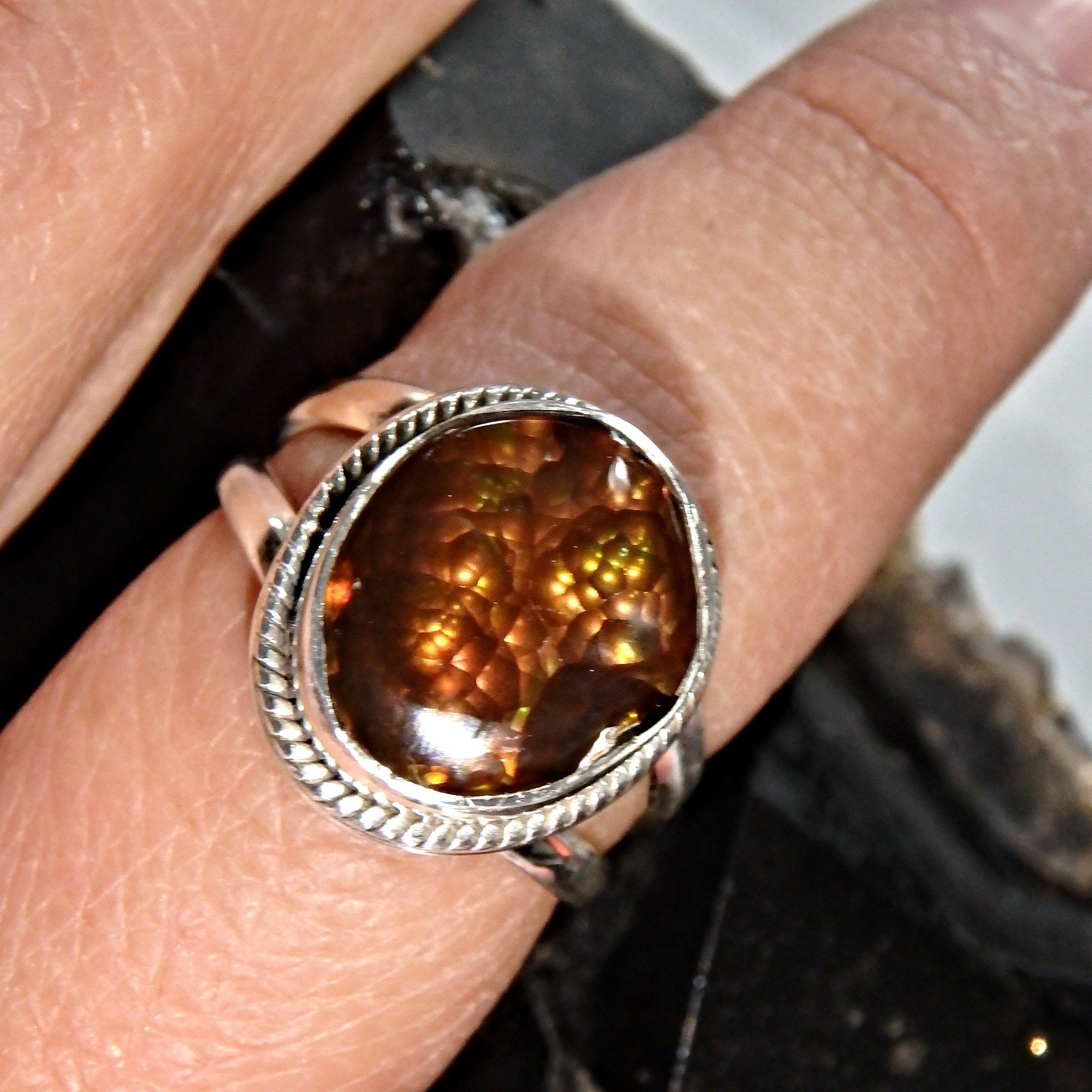 Bubbles of Color Mexican Fire Agate  Gemstone Ring in Sterling Silver (Size 8) - Earth Family Crystals