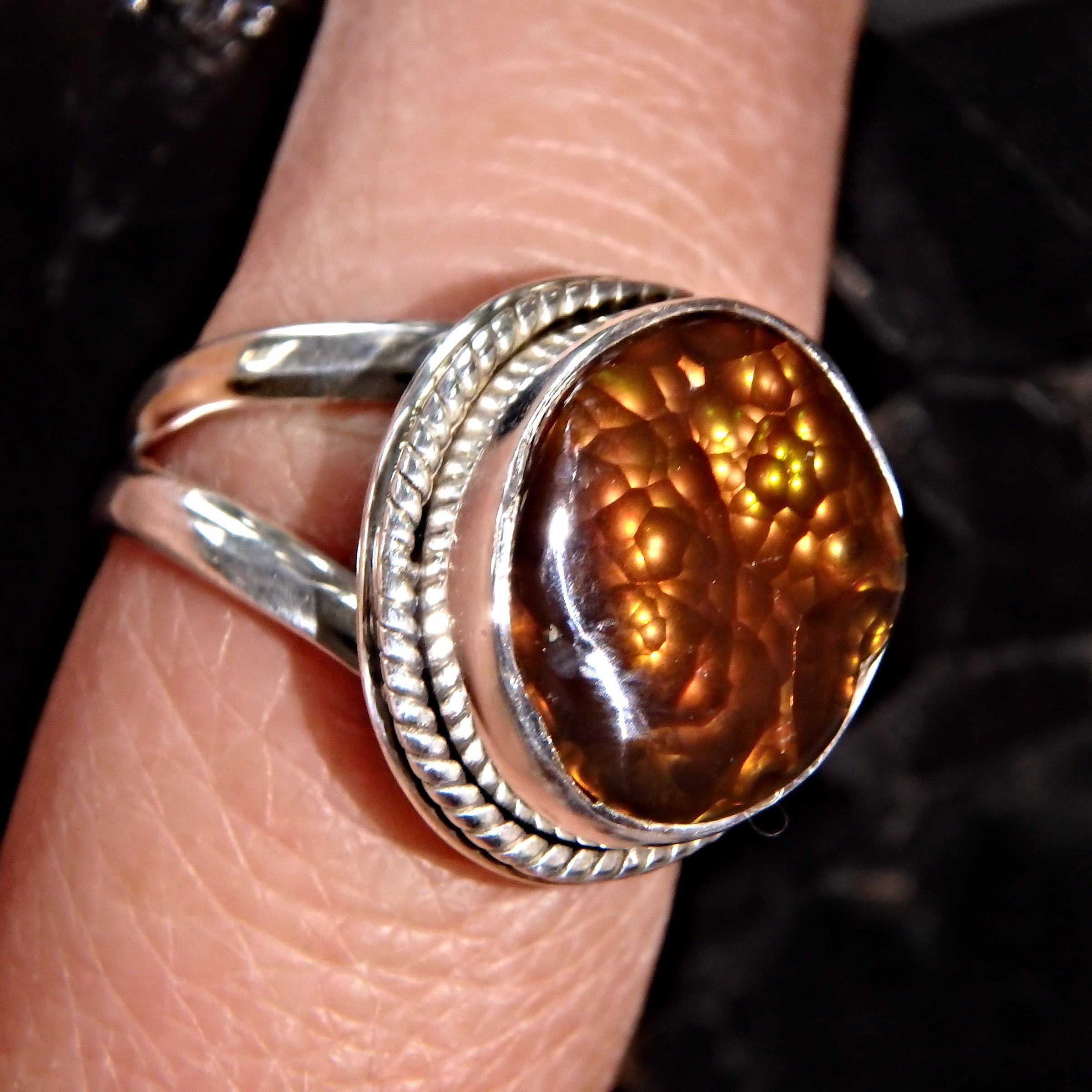 Bubbles of Color Mexican Fire Agate  Gemstone Ring in Sterling Silver (Size 8) - Earth Family Crystals
