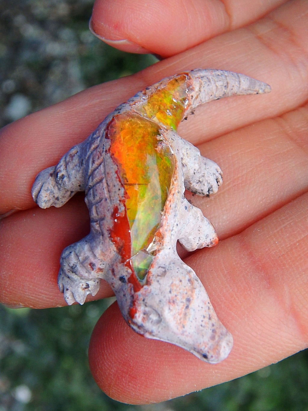 Cute Crocodile Mexican Fire Opal Carving - Earth Family Crystals