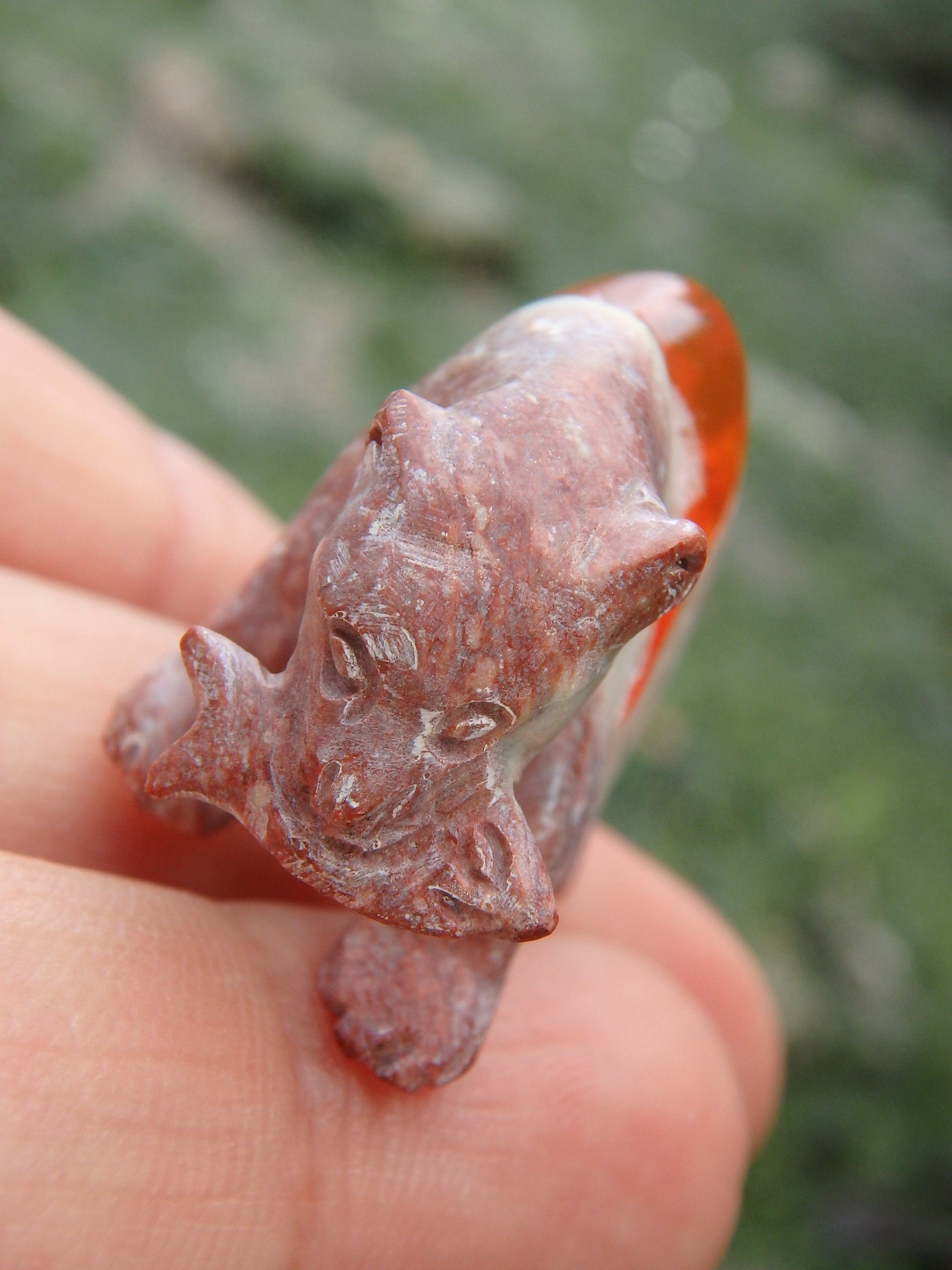 Cute Bear & Fish Mexican Fire Opal Carving - Earth Family Crystals