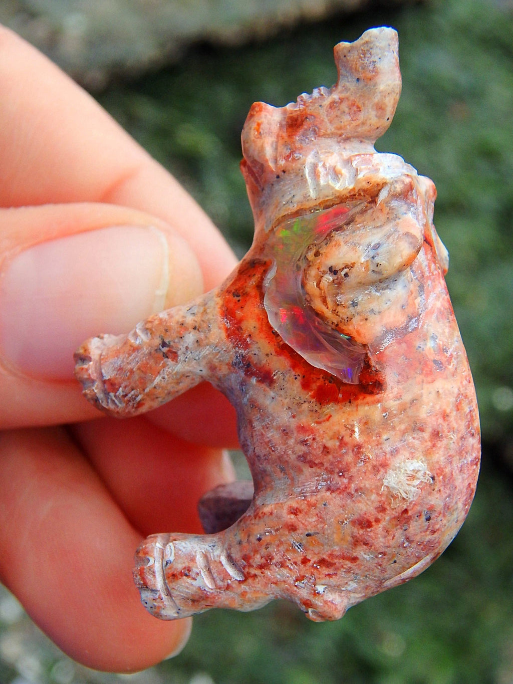 Delightful Flashes Mexican Fire Opal Elephant Carving - Earth Family Crystals