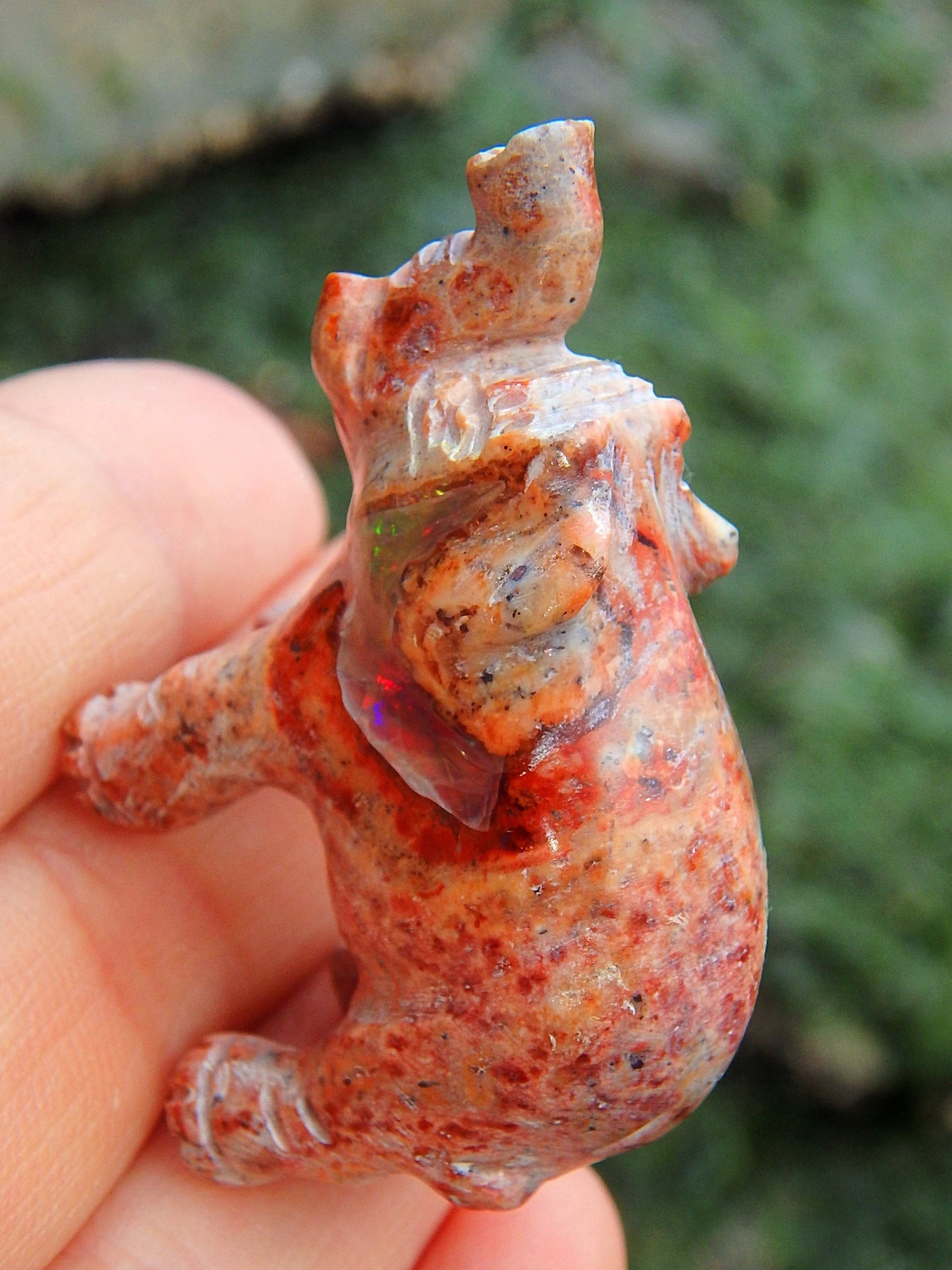 Delightful Flashes Mexican Fire Opal Elephant Carving - Earth Family Crystals