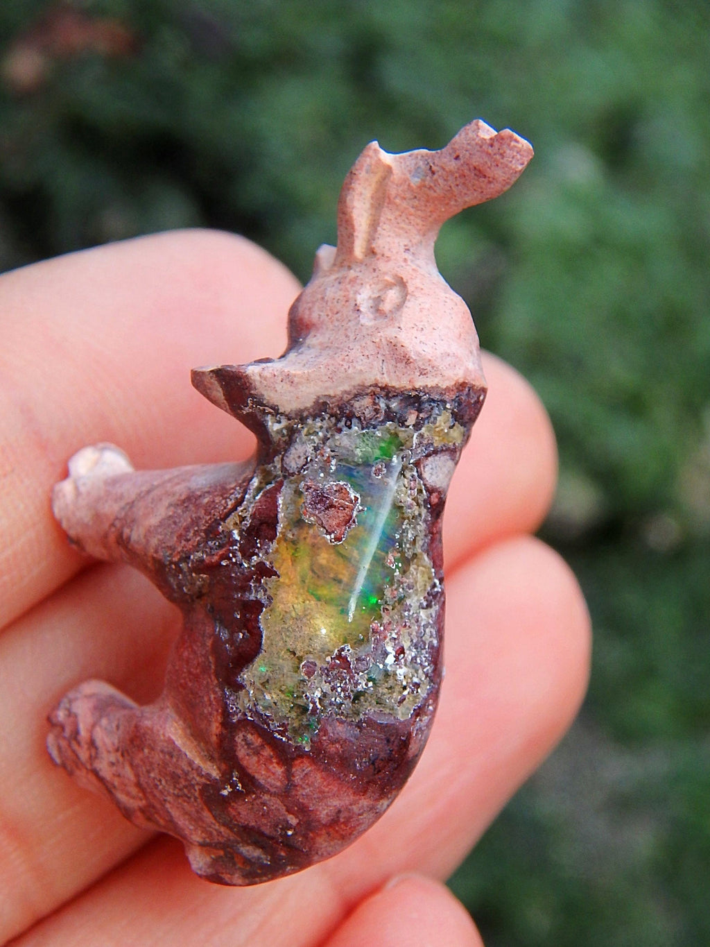 Blue & Green Flashes Mexican Fire Opal Elephant Carving - Earth Family Crystals