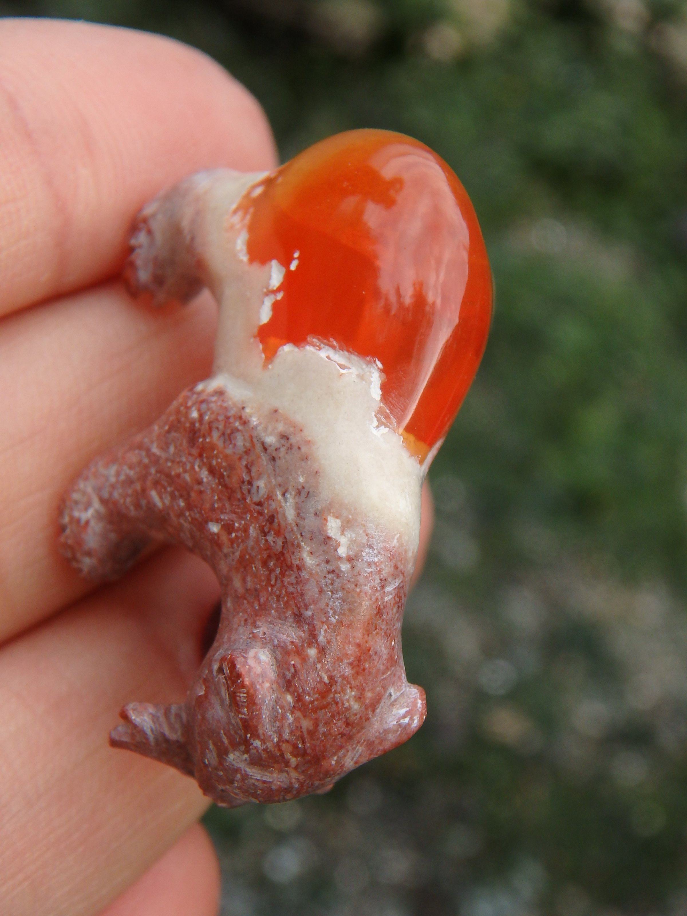 Cute Bear & Fish Mexican Fire Opal Carving - Earth Family Crystals