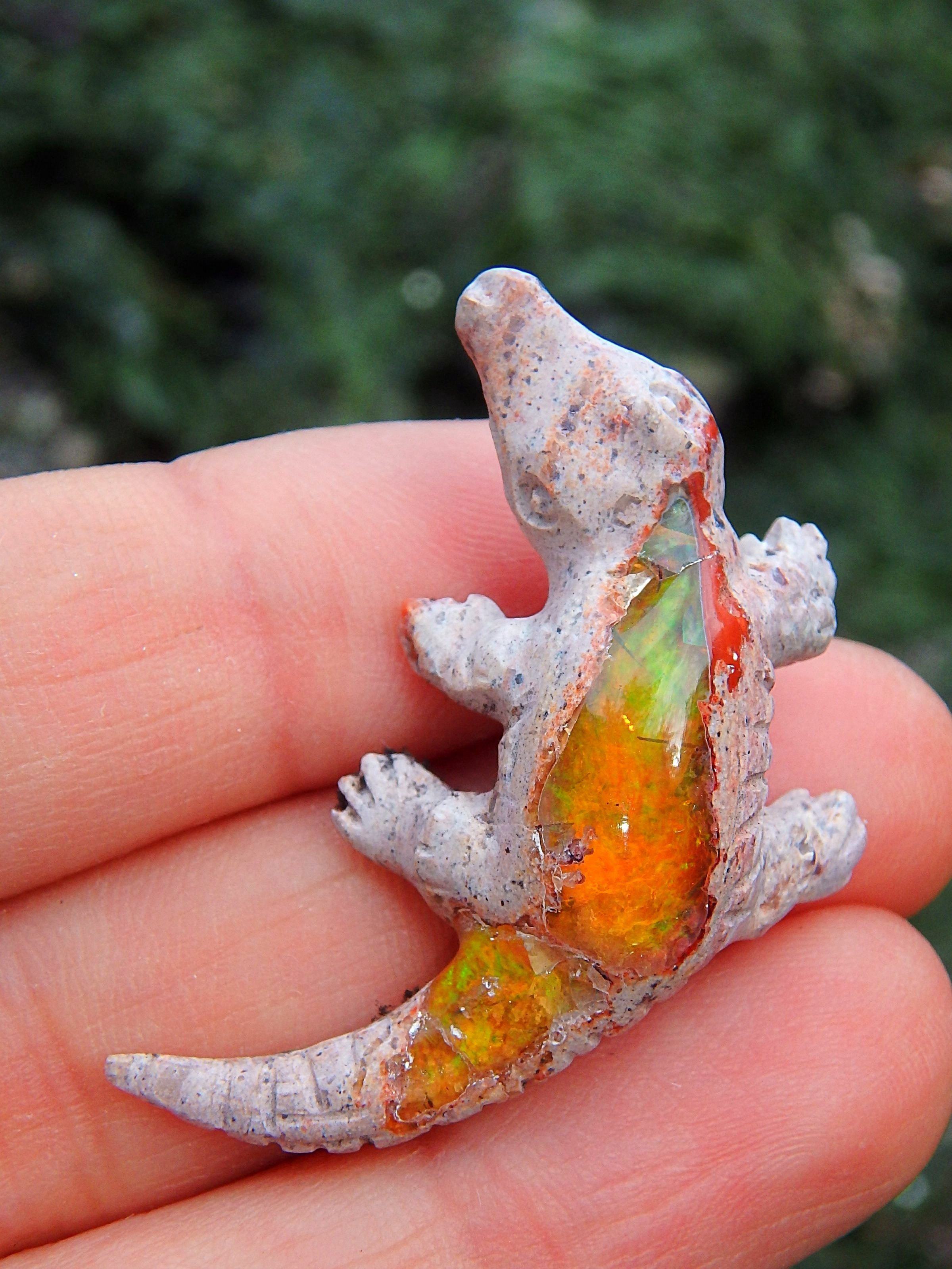 Cute Crocodile Mexican Fire Opal Carving - Earth Family Crystals