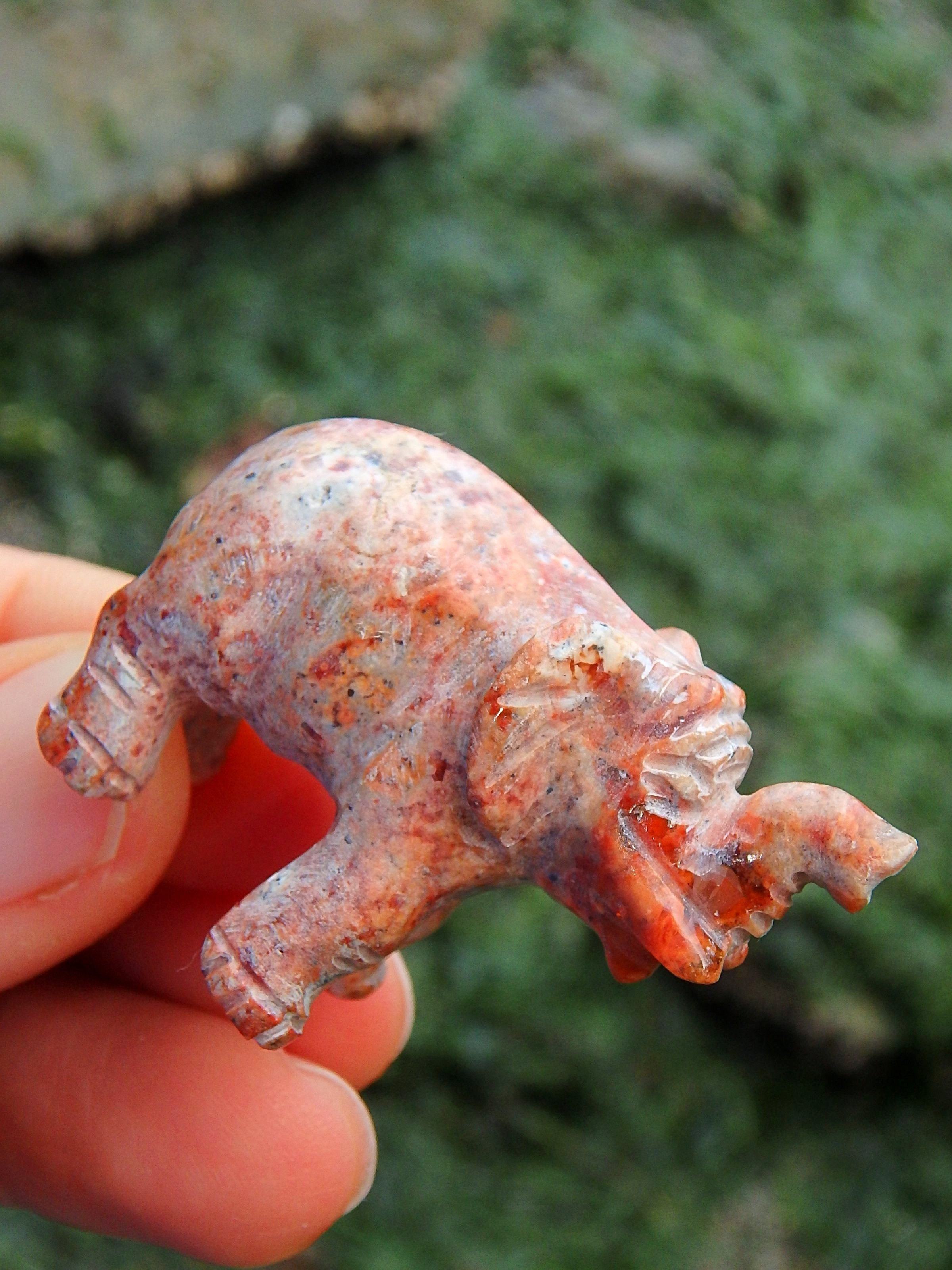 Delightful Flashes Mexican Fire Opal Elephant Carving - Earth Family Crystals