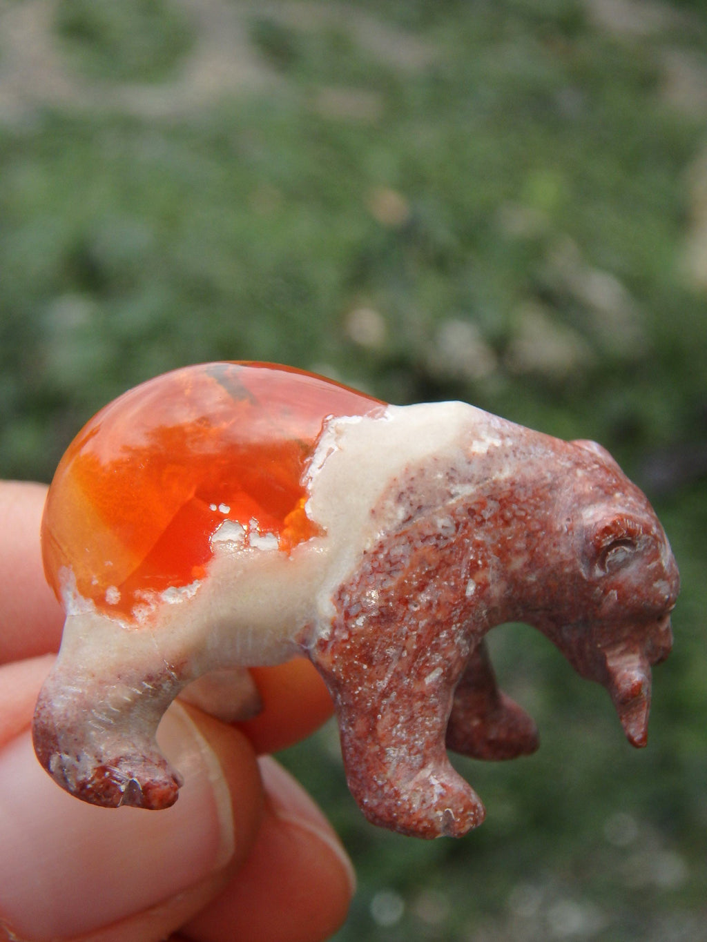 Cute Bear & Fish Mexican Fire Opal Carving - Earth Family Crystals