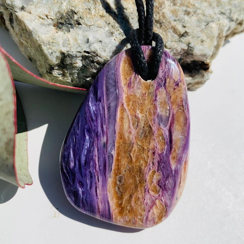 Stunning Silky Purple Chunky Charoite Pendant on Adjustable Cotton Cord #1 - Earth Family Crystals