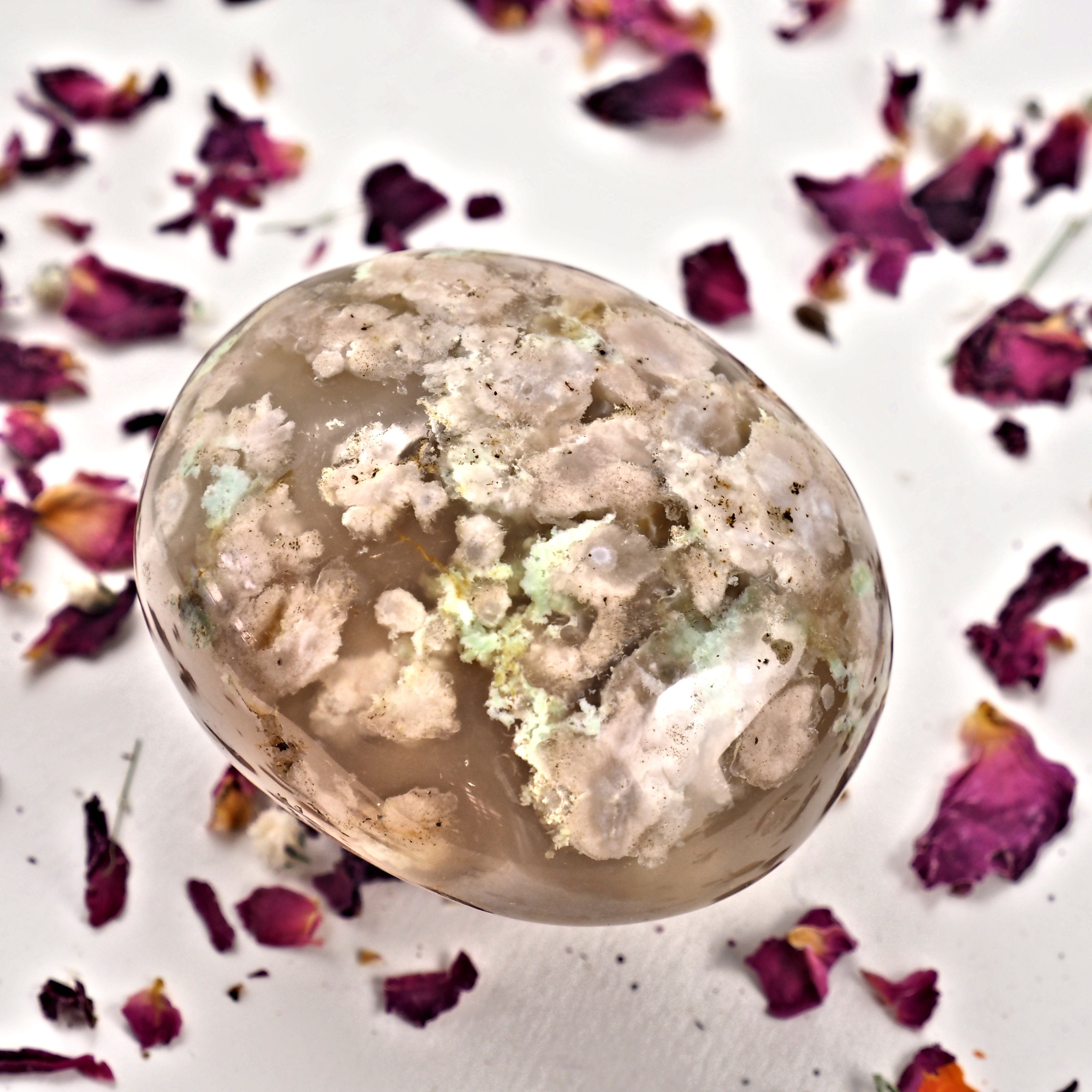 NEW! Creamy Pink & Clear Medium Flower Agate Palm Stone From Madagascar #3 - Earth Family Crystals