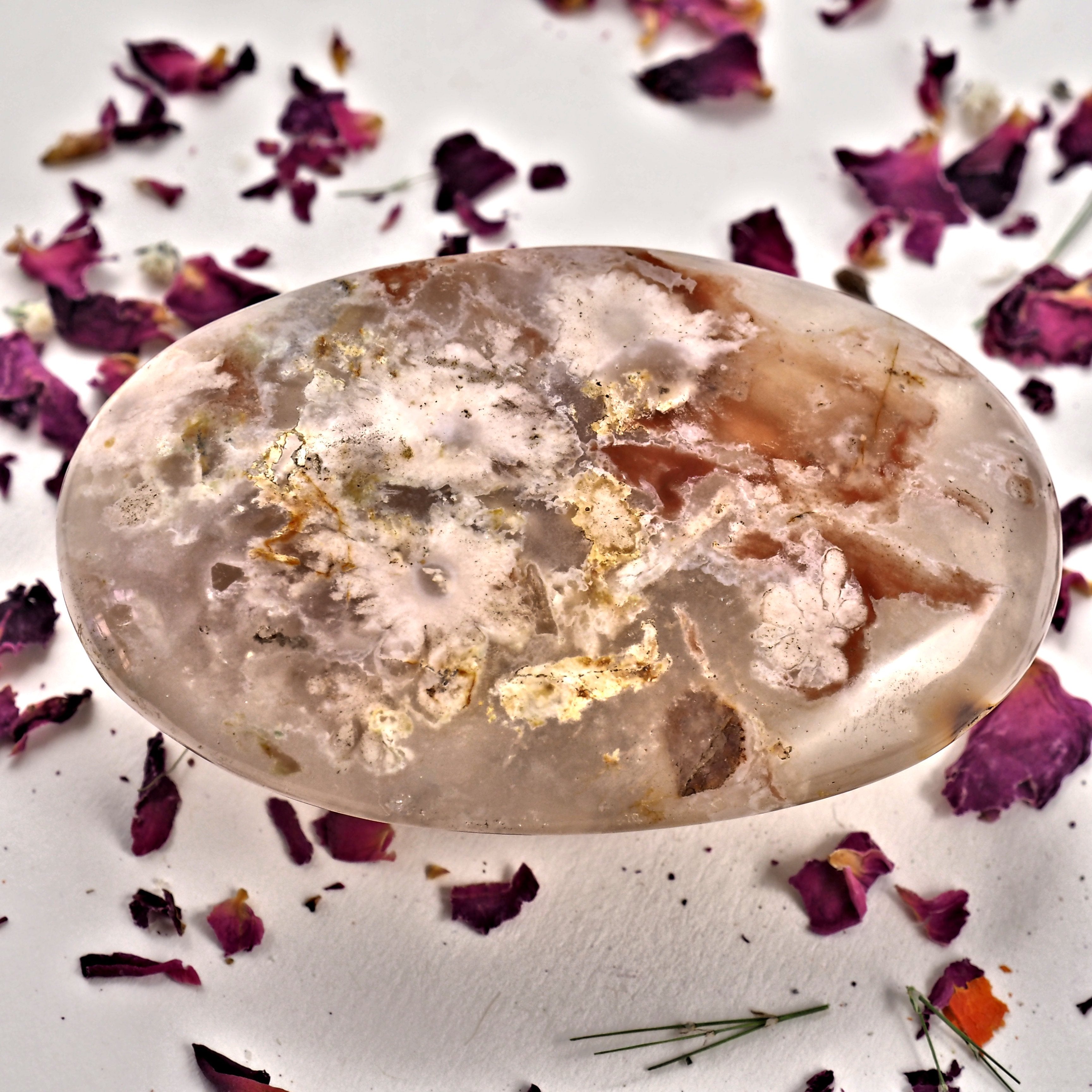 NEW! Creamy Pink & Clear Medium Flower Agate Palm Stone From Madagascar #2 - Earth Family Crystals
