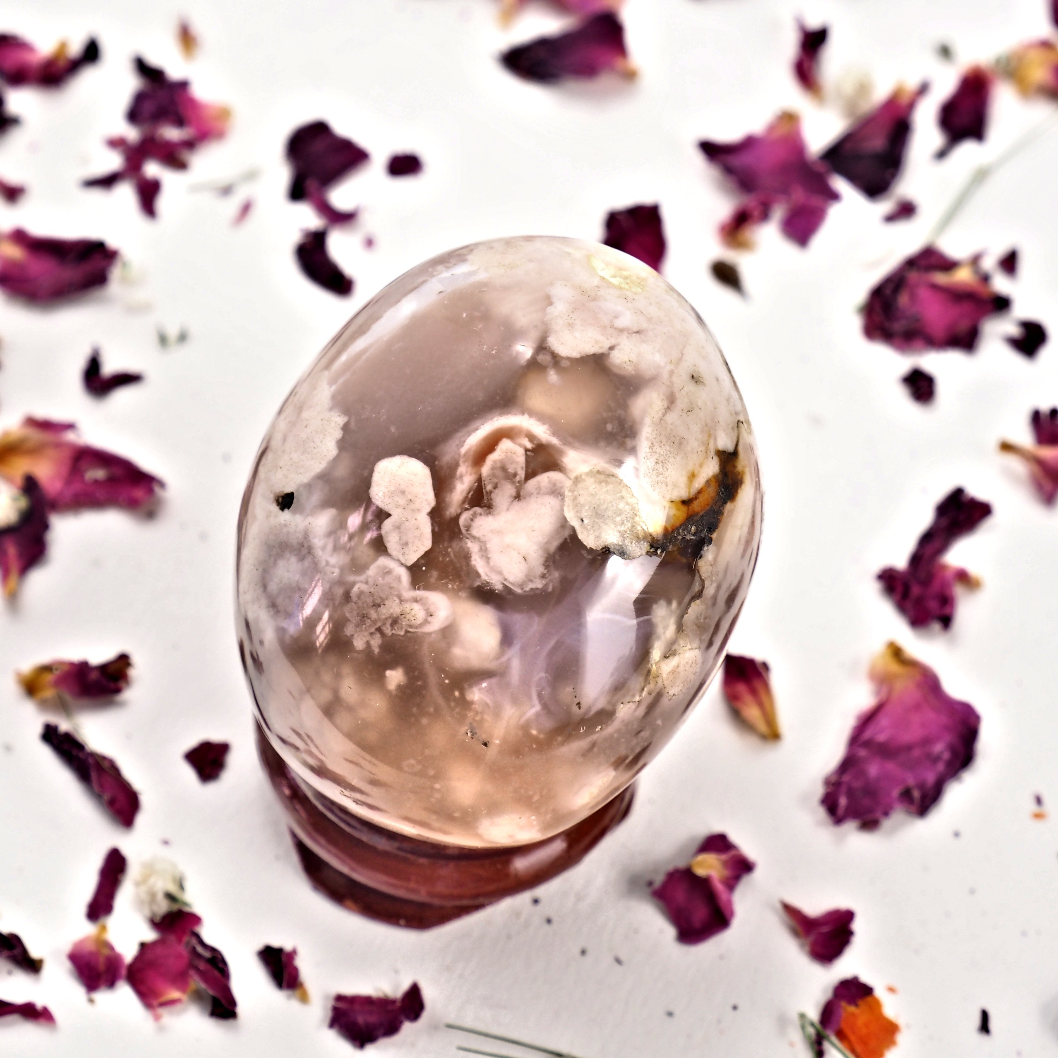 NEW! Creamy Pink & Clear Flower Agate Palm Stone From Madagascar #3 - Earth Family Crystals