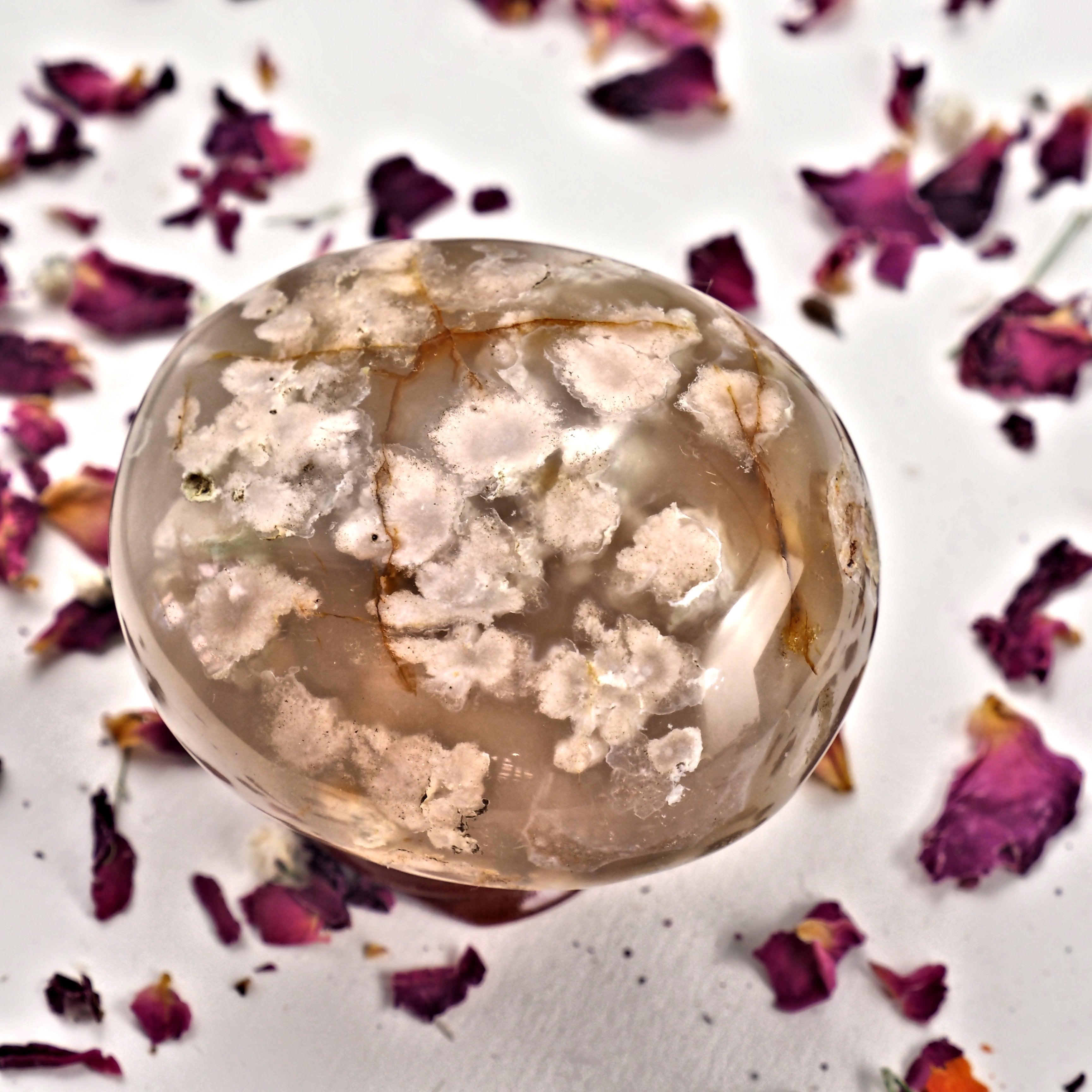NEW! Creamy Pink & Clear Medium Flower Agate Palm Stone From Madagascar #3 - Earth Family Crystals