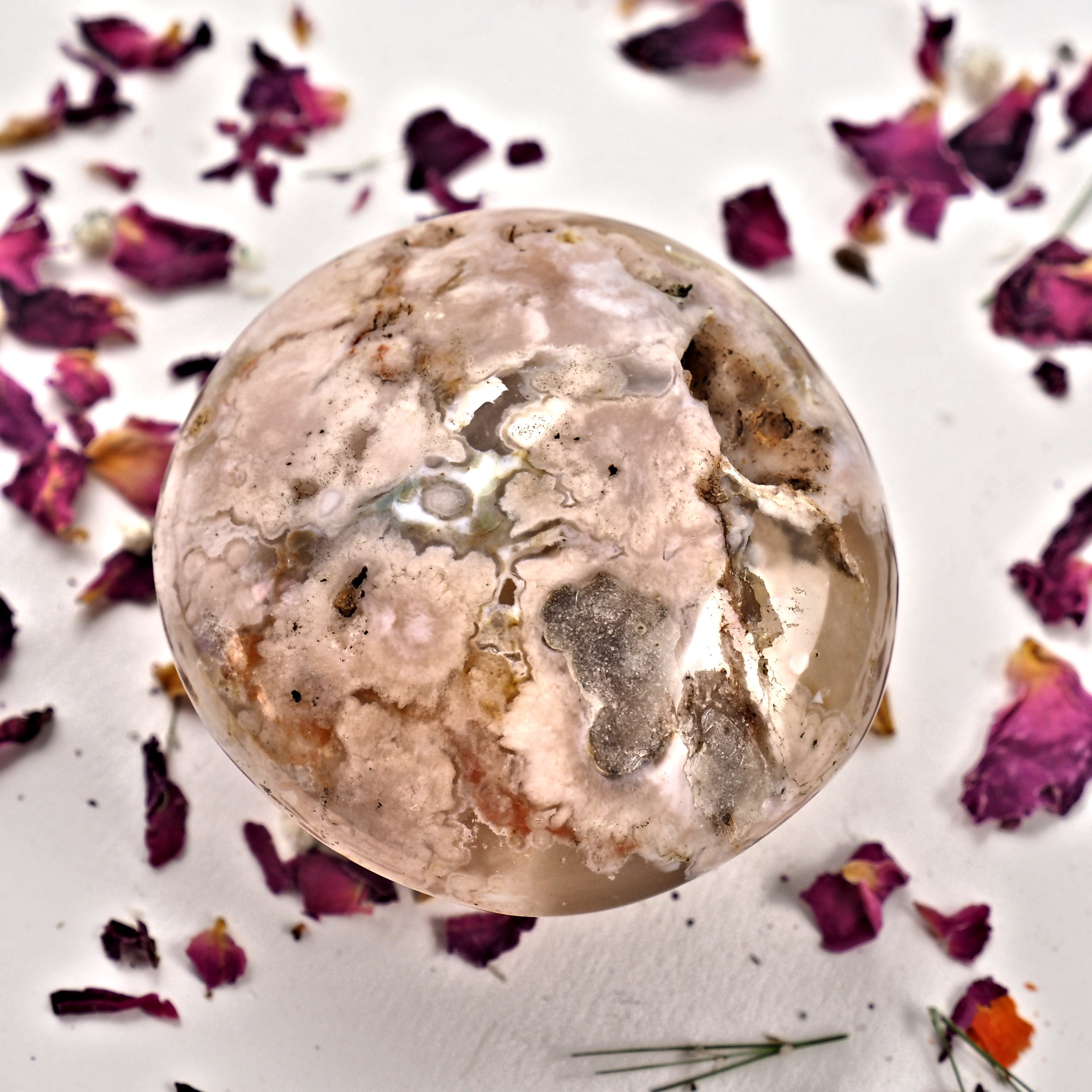 NEW! Creamy Pink & Clear Medium Flower Agate Palm Stone With Cave From Madagascar #4 - Earth Family Crystals