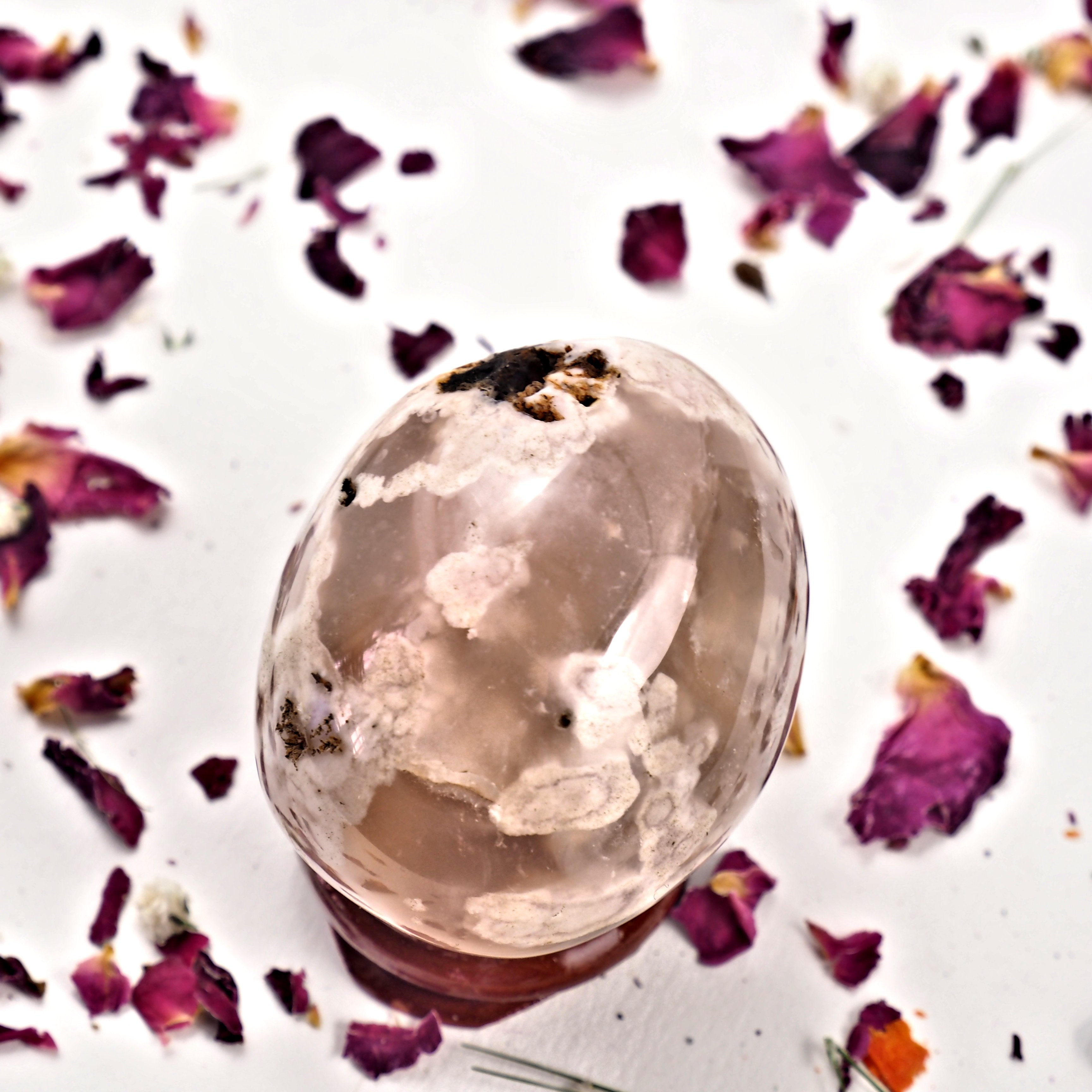 NEW! Creamy Pink & Clear Flower Agate Palm Stone From Madagascar #3 - Earth Family Crystals