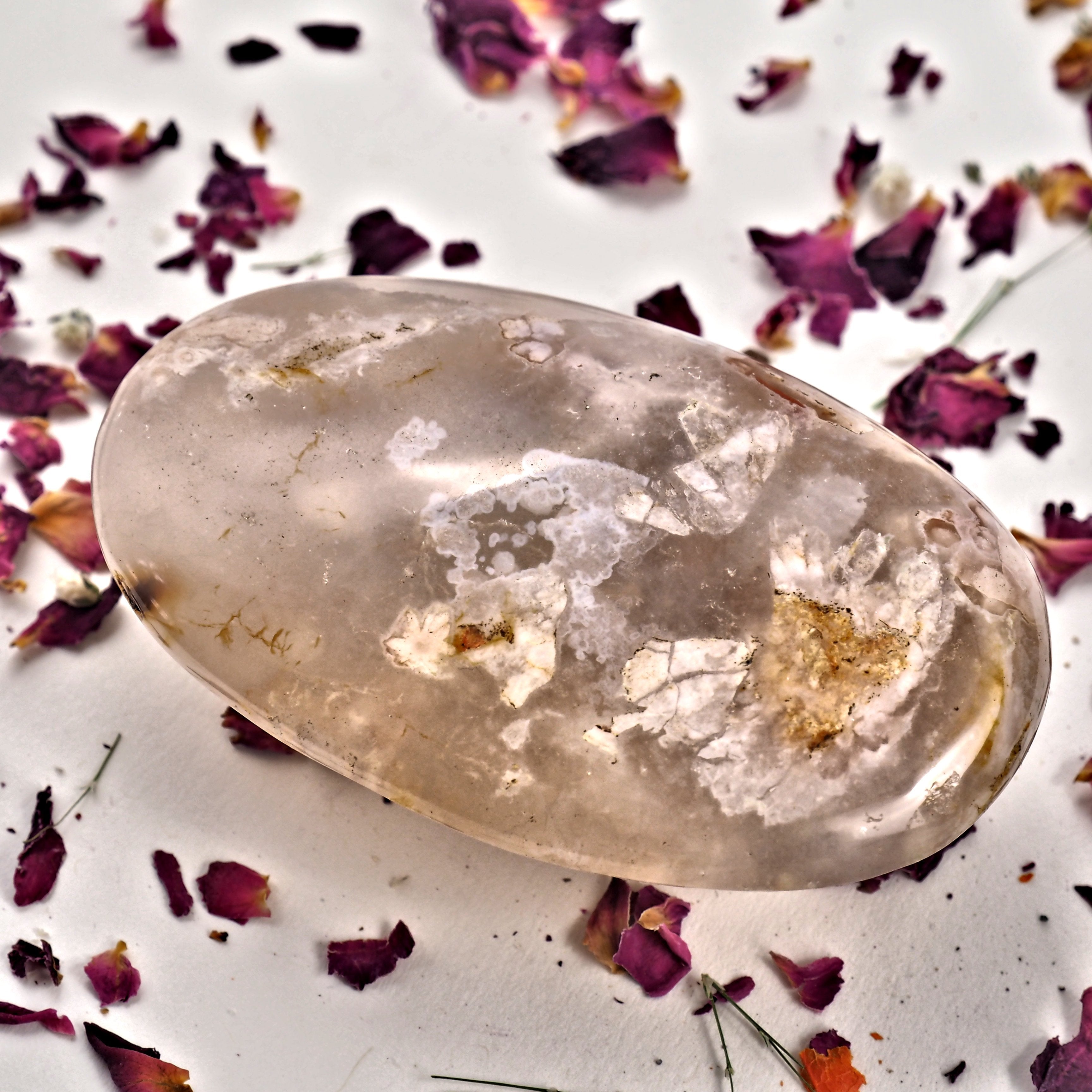 NEW! Creamy Pink & Clear Medium Flower Agate Palm Stone From Madagascar #2 - Earth Family Crystals