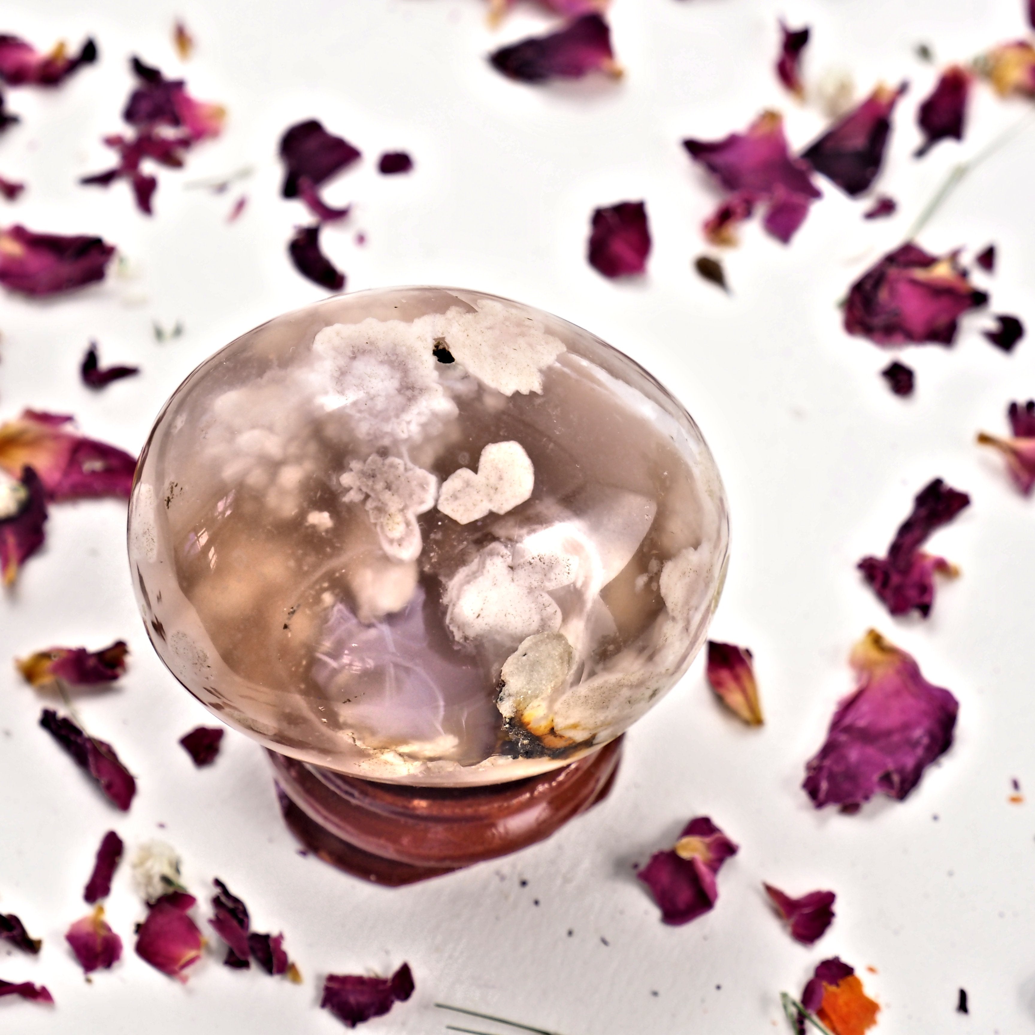 NEW! Creamy Pink & Clear Flower Agate Palm Stone From Madagascar #3 - Earth Family Crystals