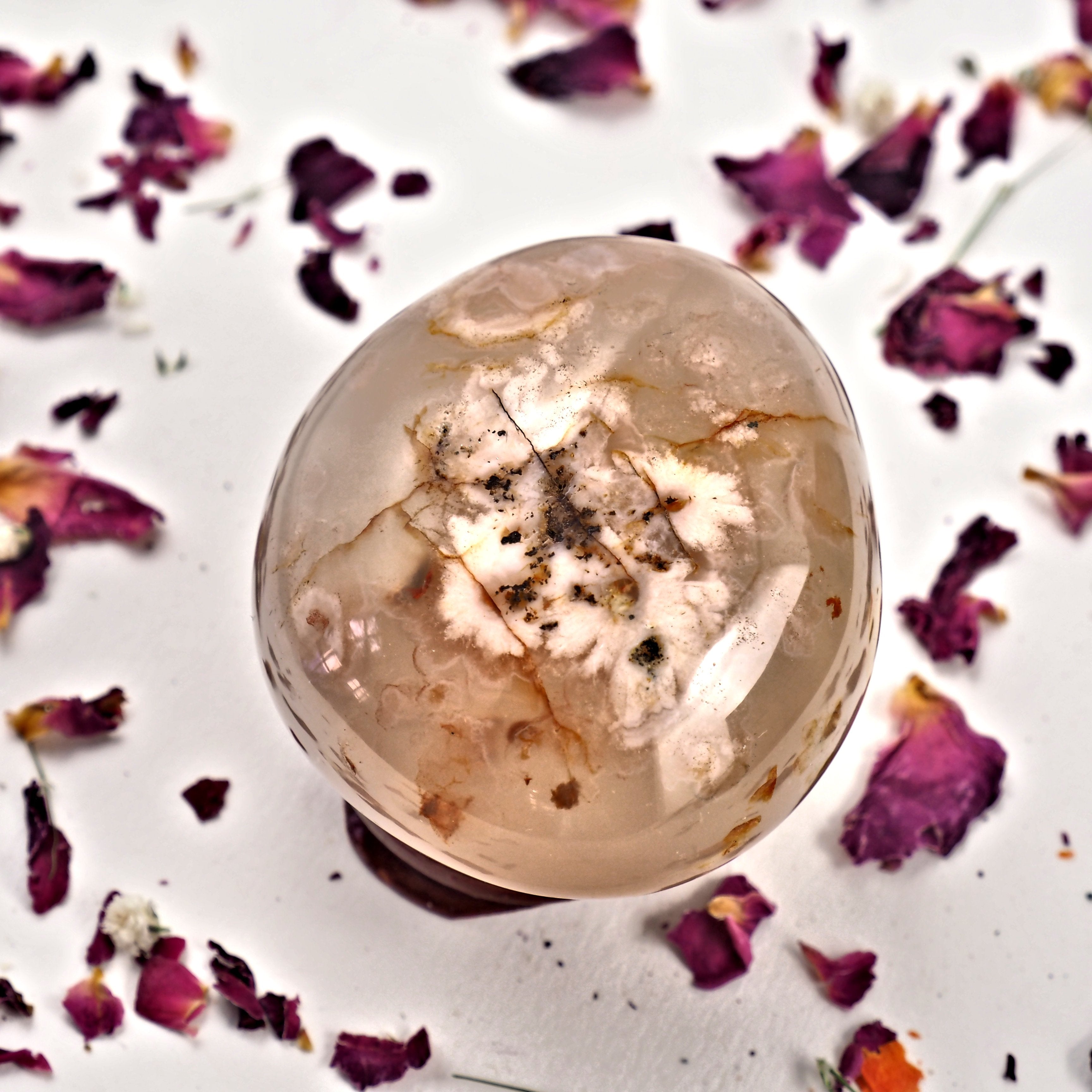 NEW! Creamy Pink & Clear Small  Flower Agate Palm Stone From Madagascar #2 - Earth Family Crystals