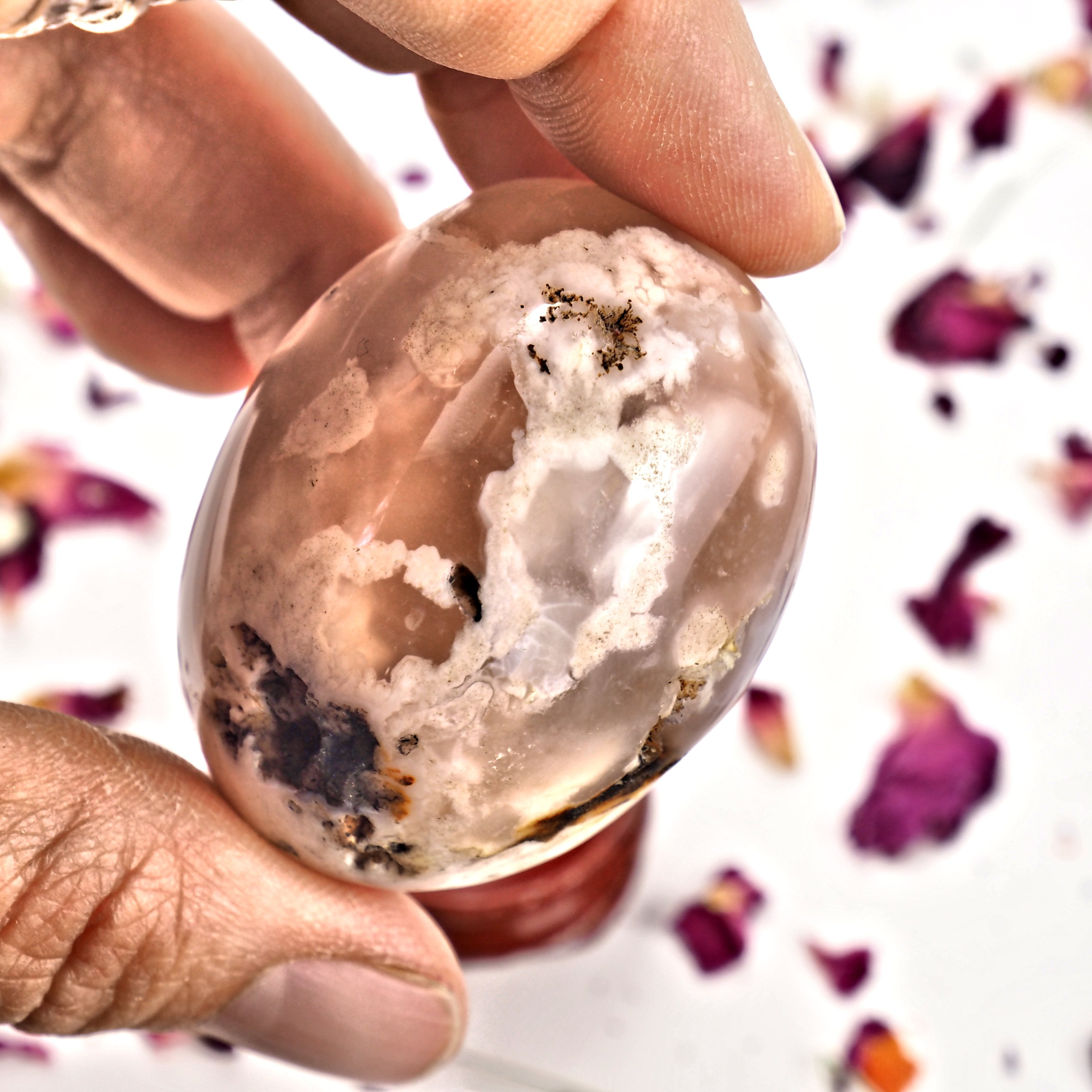 NEW! Creamy Pink & Clear Flower Agate Palm Stone From Madagascar #3 - Earth Family Crystals