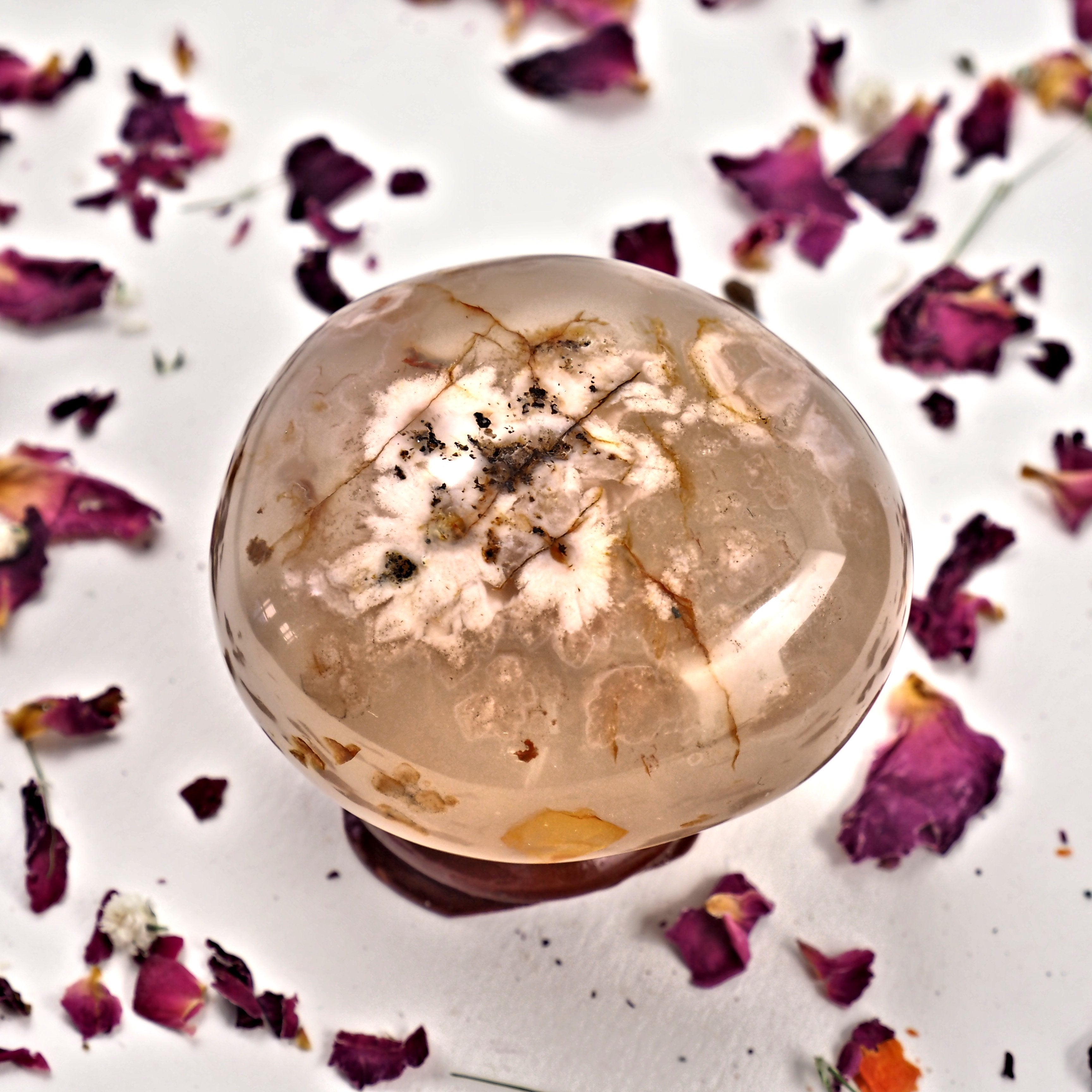 NEW! Creamy Pink & Clear Small  Flower Agate Palm Stone From Madagascar #2 - Earth Family Crystals