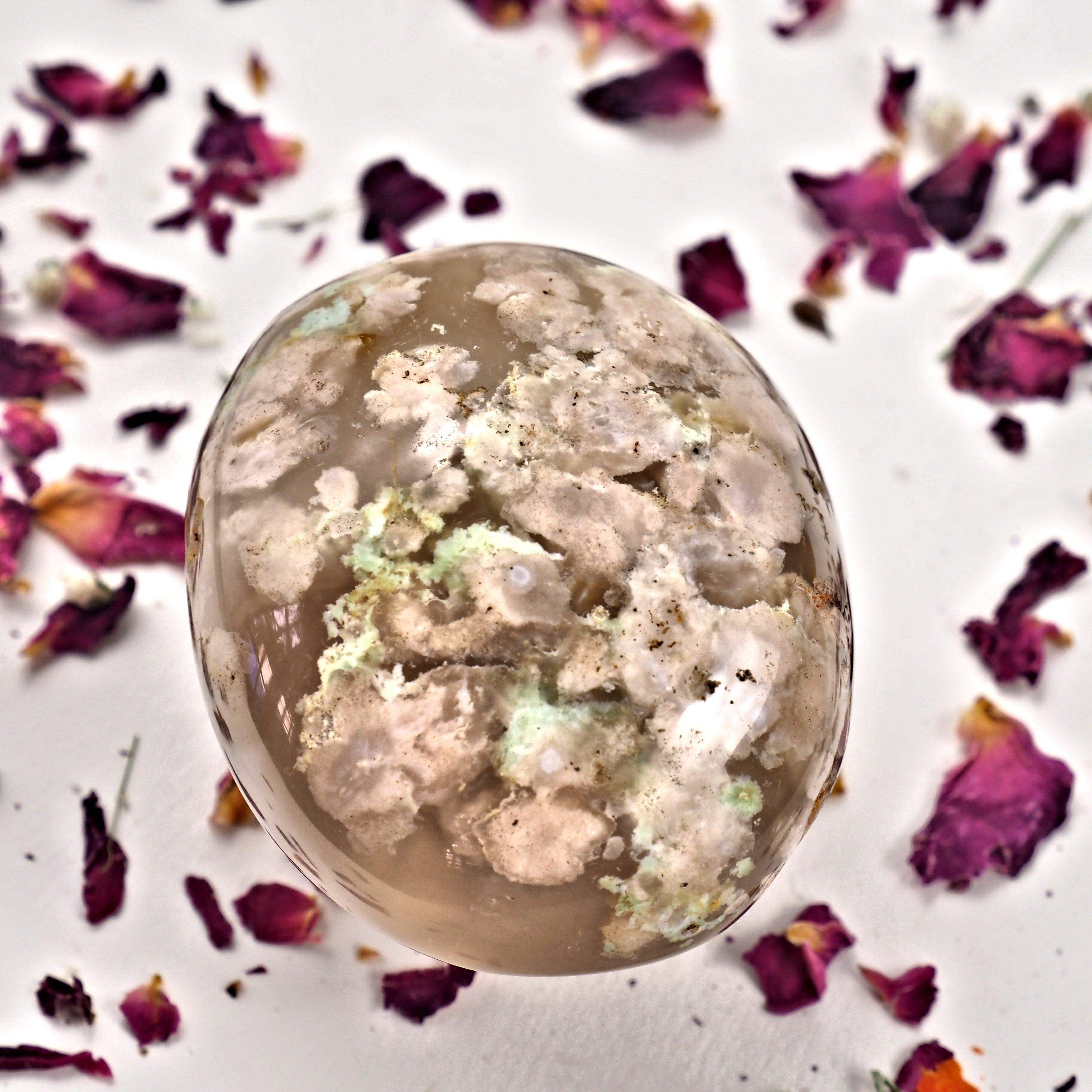 NEW! Creamy Pink & Clear Medium Flower Agate Palm Stone From Madagascar #3 - Earth Family Crystals