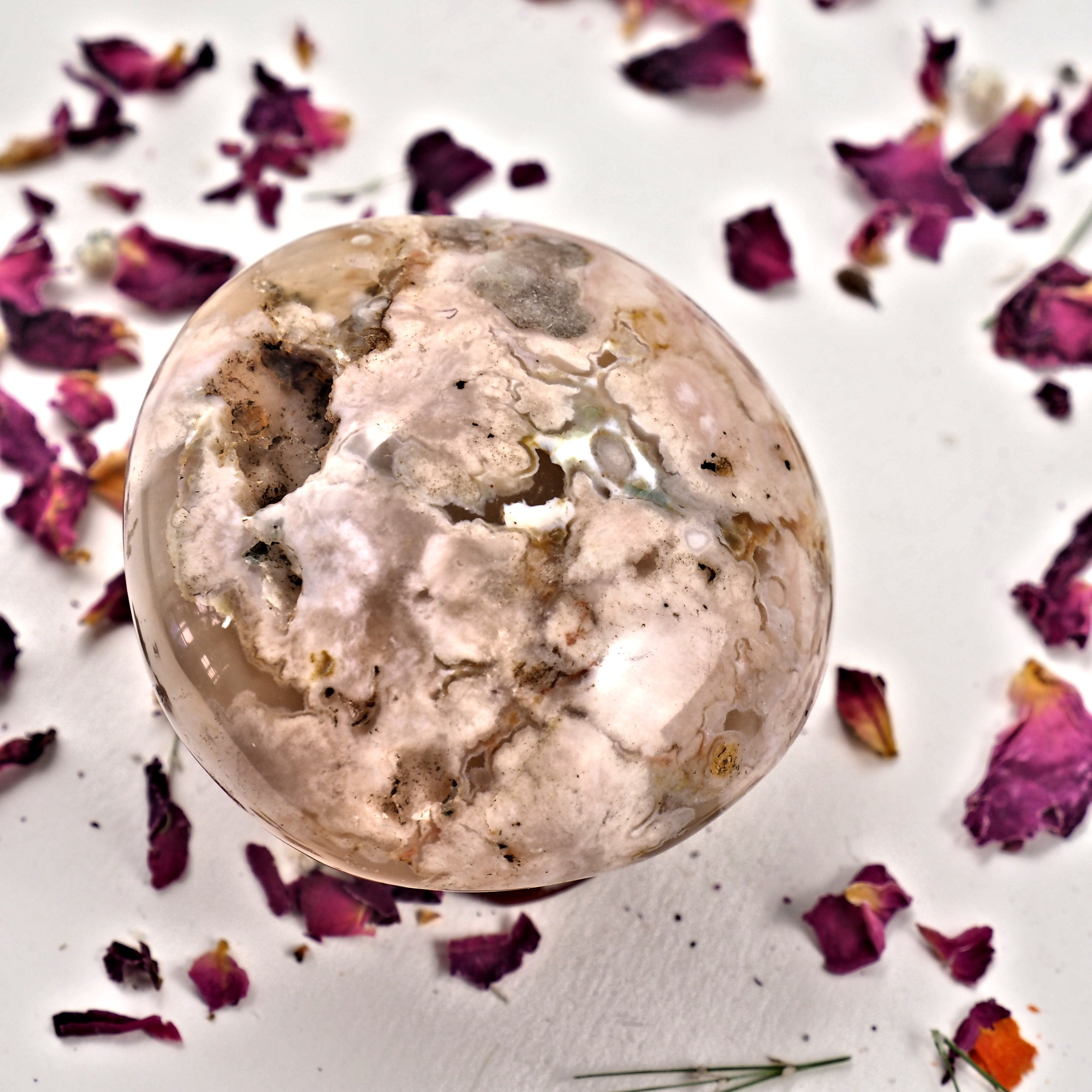 NEW! Creamy Pink & Clear Medium Flower Agate Palm Stone With Cave From Madagascar #4 - Earth Family Crystals