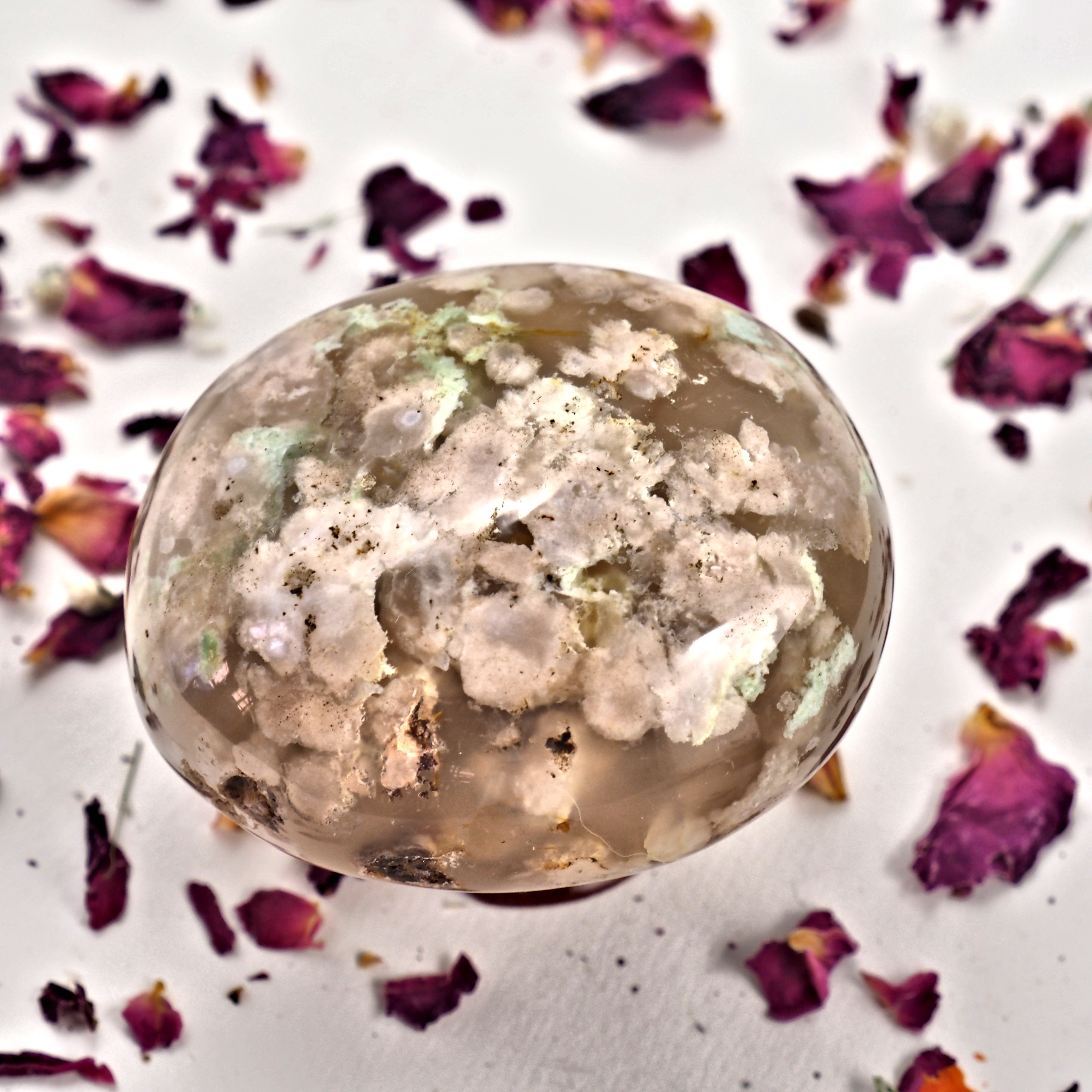 NEW! Creamy Pink & Clear Medium Flower Agate Palm Stone From Madagascar #3 - Earth Family Crystals