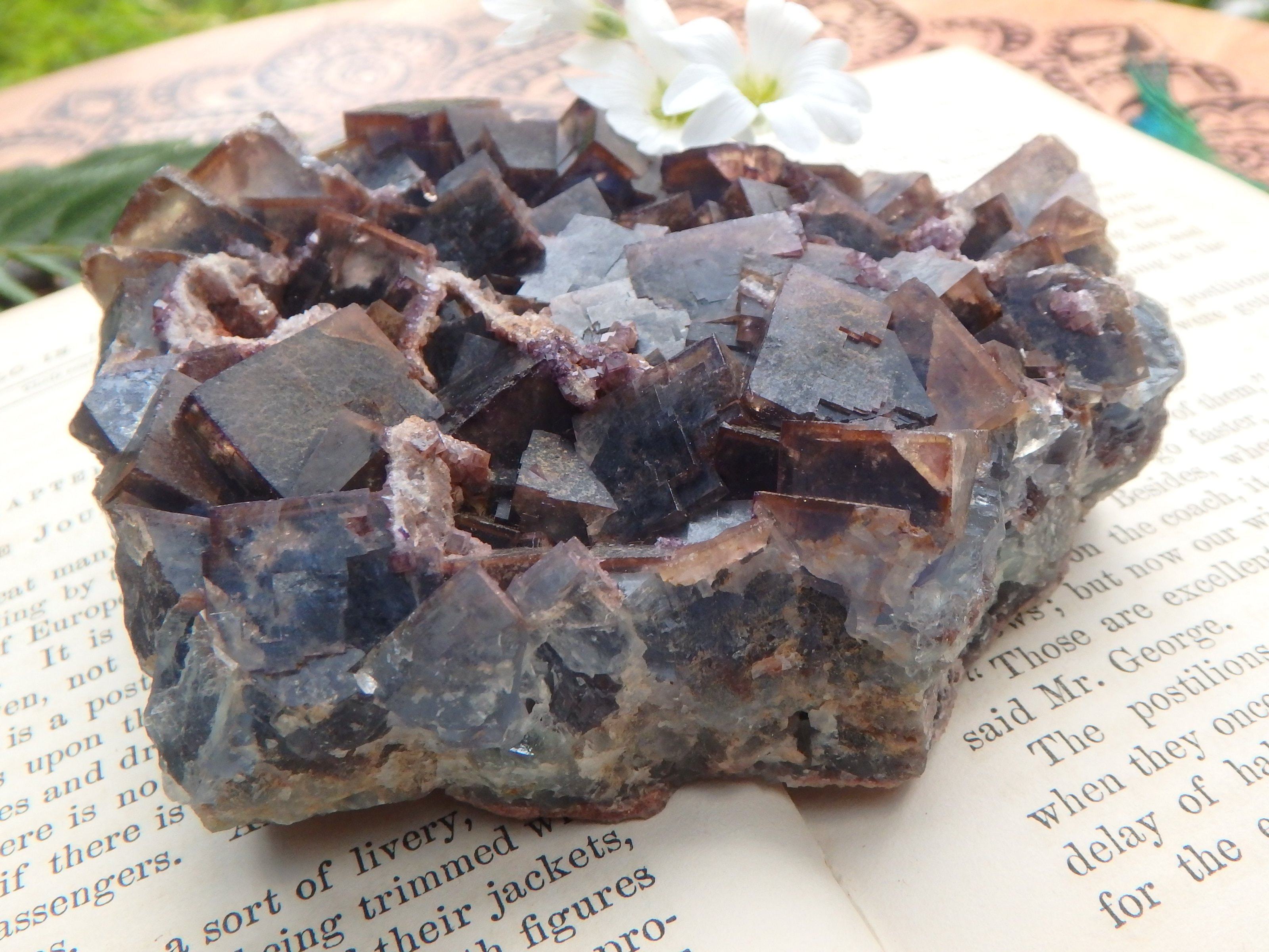 Chunky Turquoise & Deep Purple Cubic Fluorite Cluster From Zuni Mnts, New Mexico - Earth Family Crystals