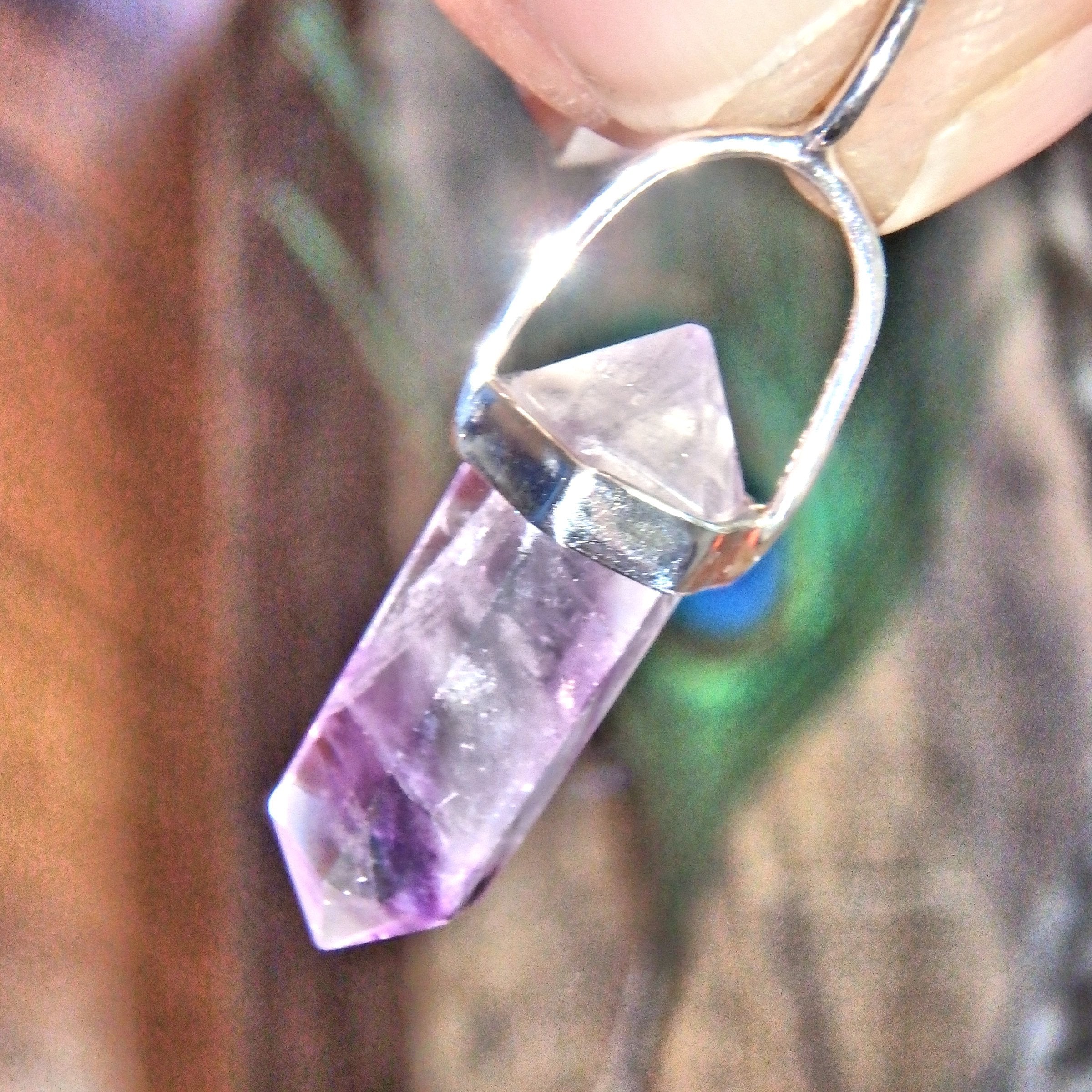 Optical White & Purple Fluorite DT  Pendant in Sterling Silver (Includes Silver Chain)