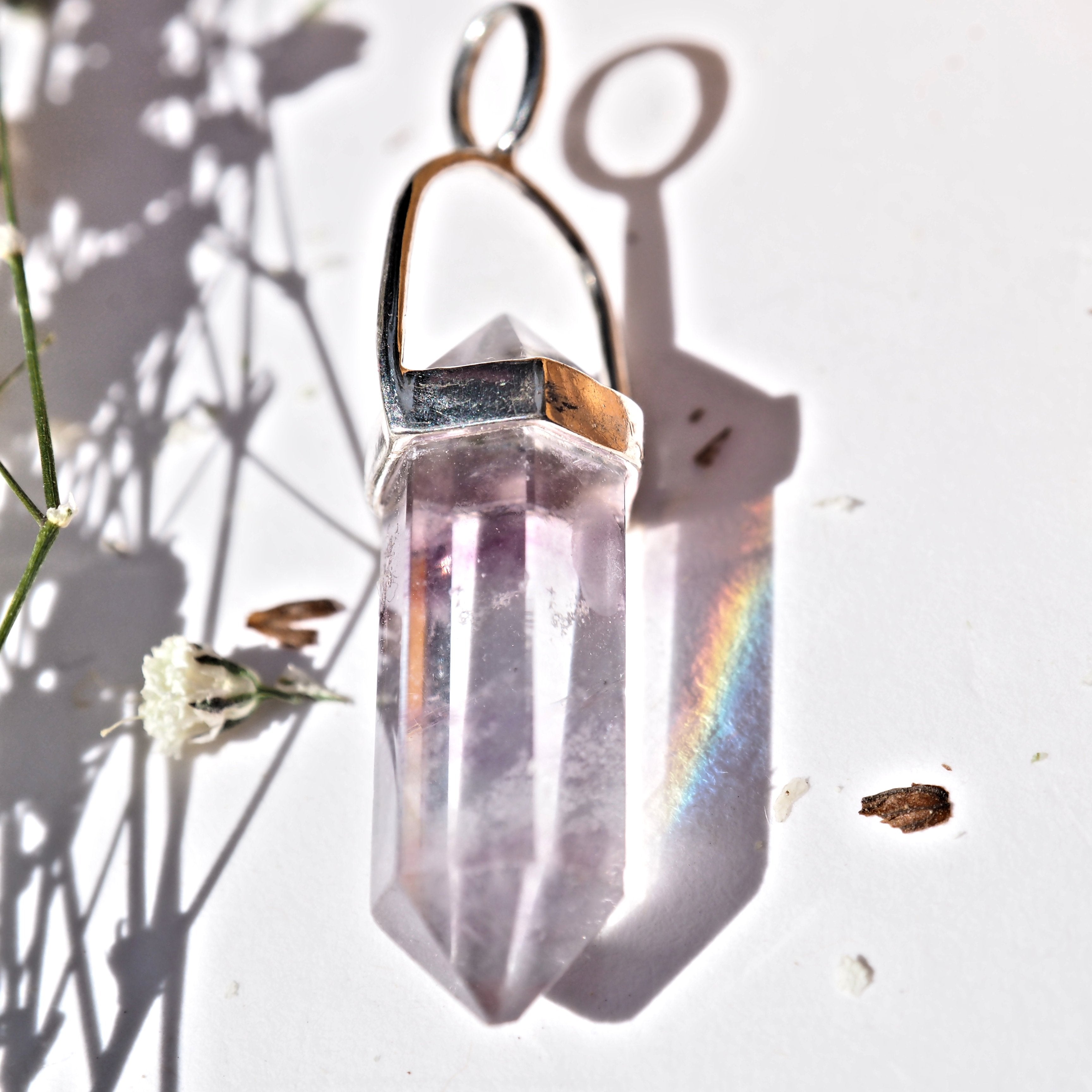 Optical DT Fluorite Point Dainty Pendant in Sterling Silver (Includes Silver Chain) #2