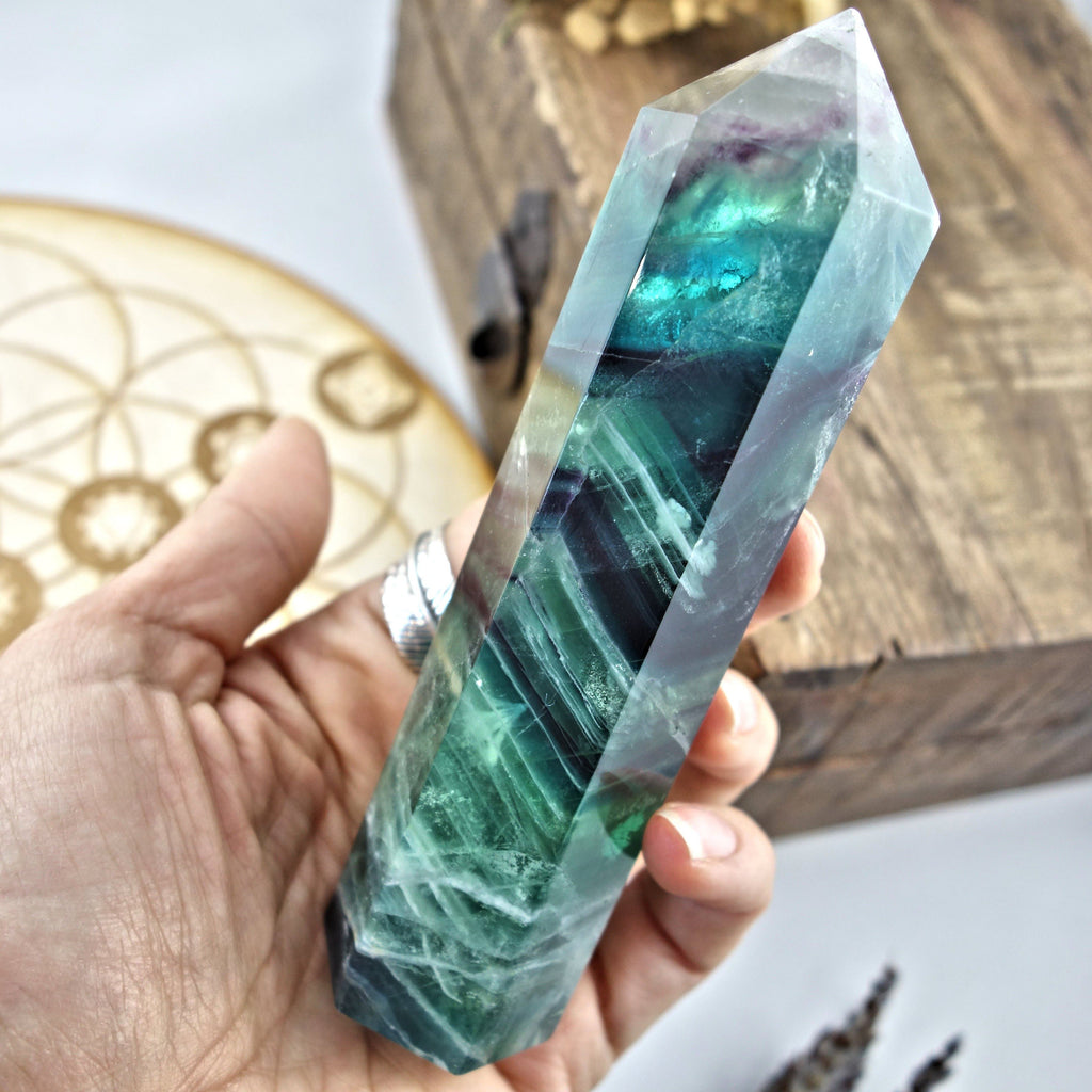 Brilliant Color Contrast Rainbow Fluorite Standing Display Tower - Earth Family Crystals